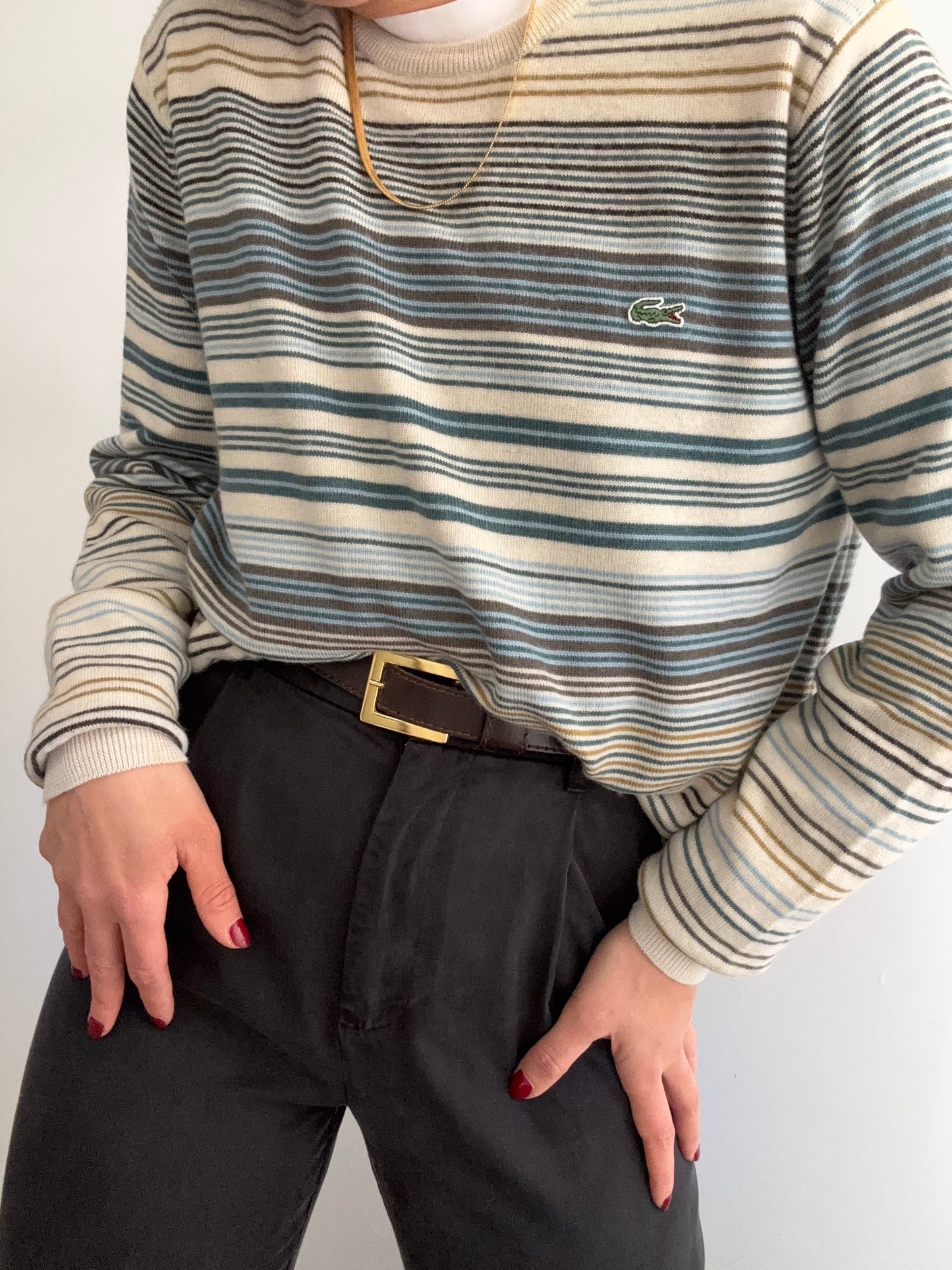 .Lacoste stripes 100% virgin wool pull