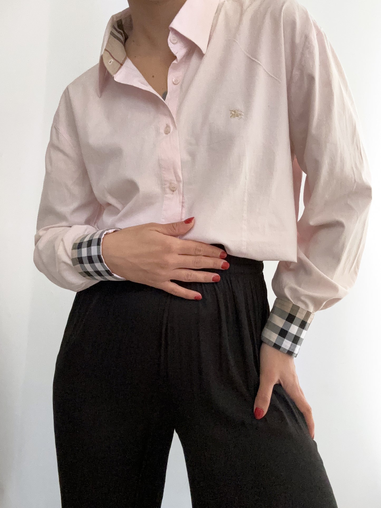Soft pink burberry tartan profile shirt