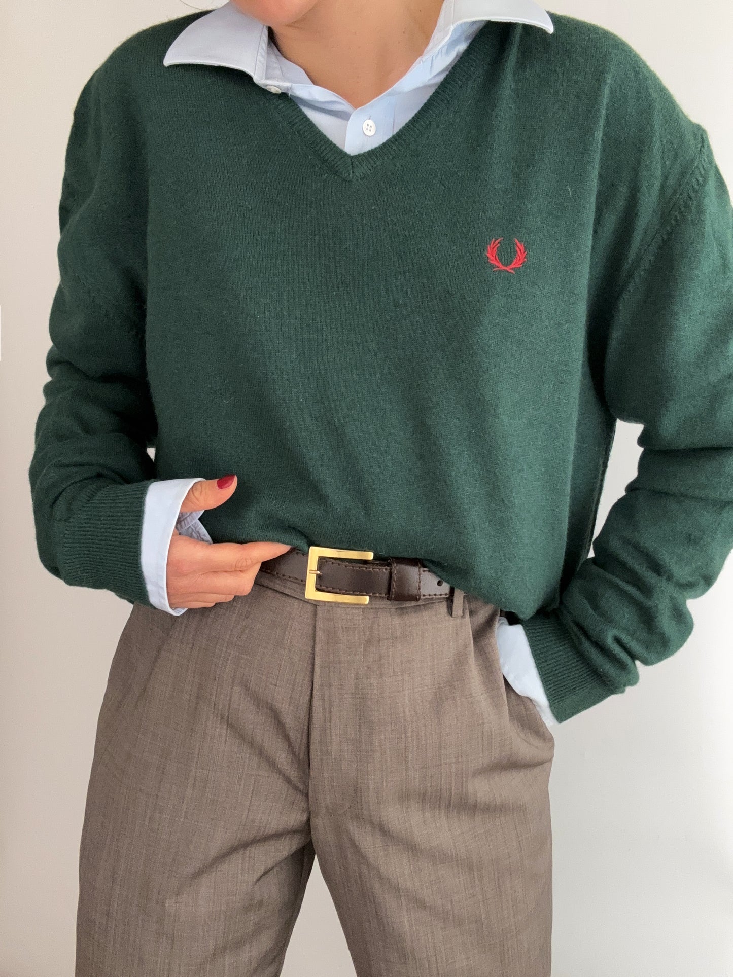 100% Wool Fred Perry green bosco pull