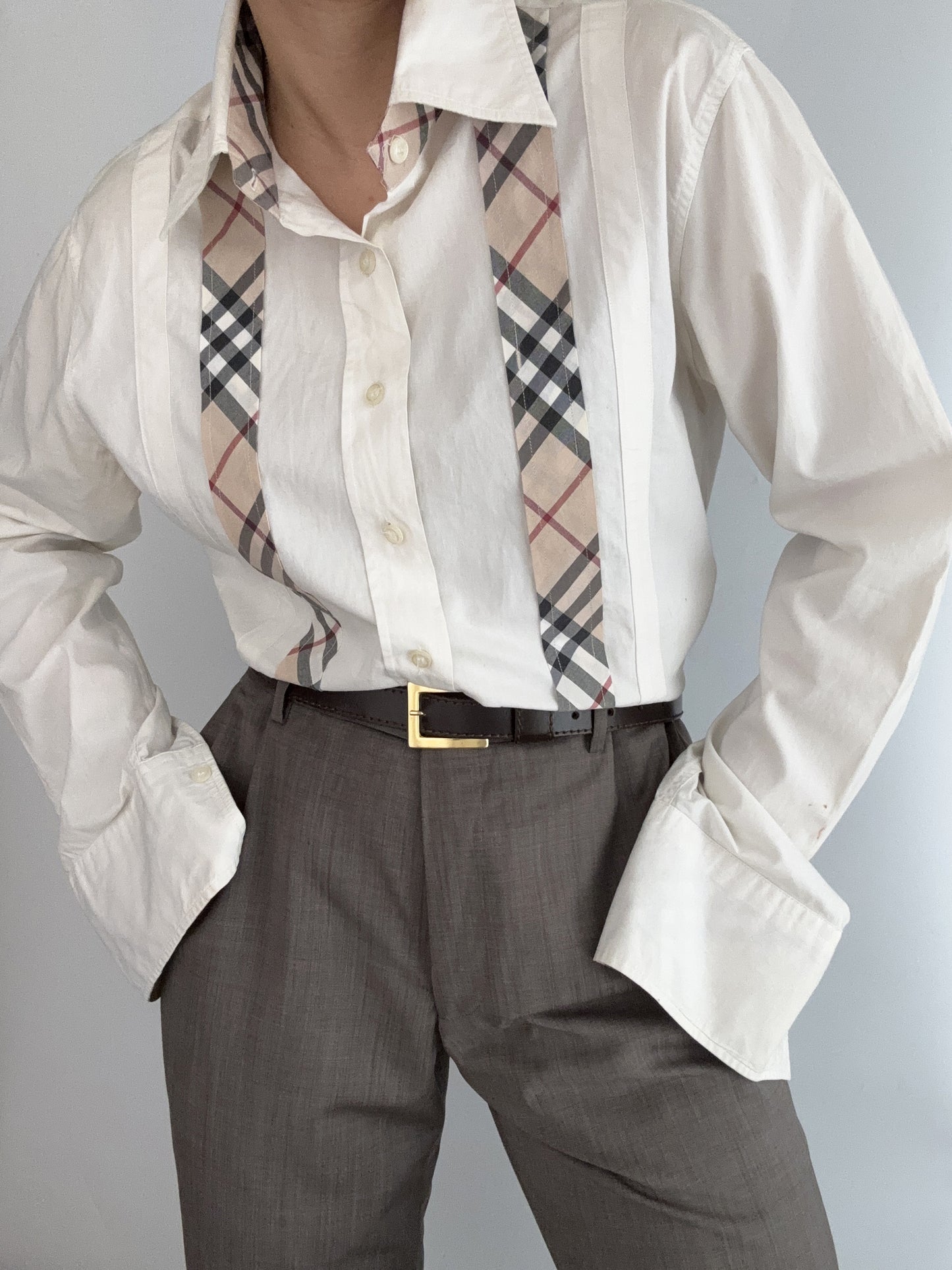 .Burberry tartan profile vintage cotton shirt