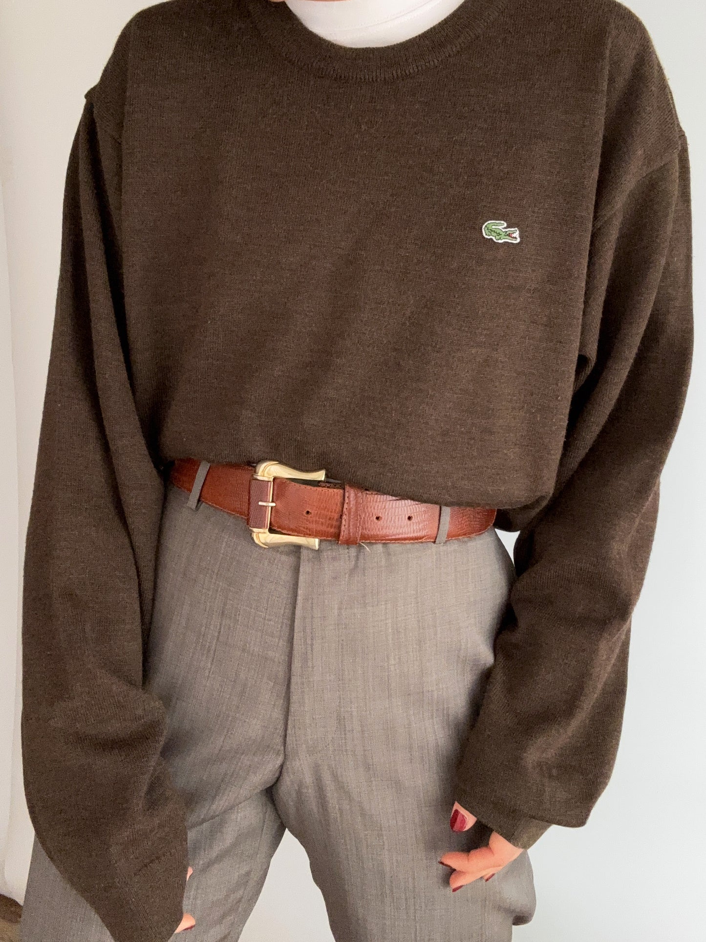 Lacoste brow 100% wool vintage pull