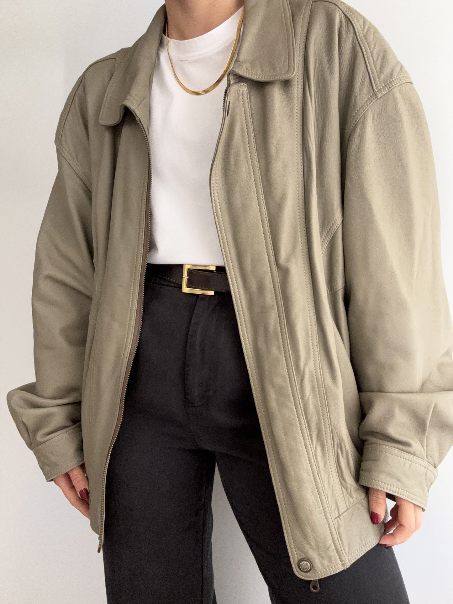 .Vintage Real Leather soft beige bomber