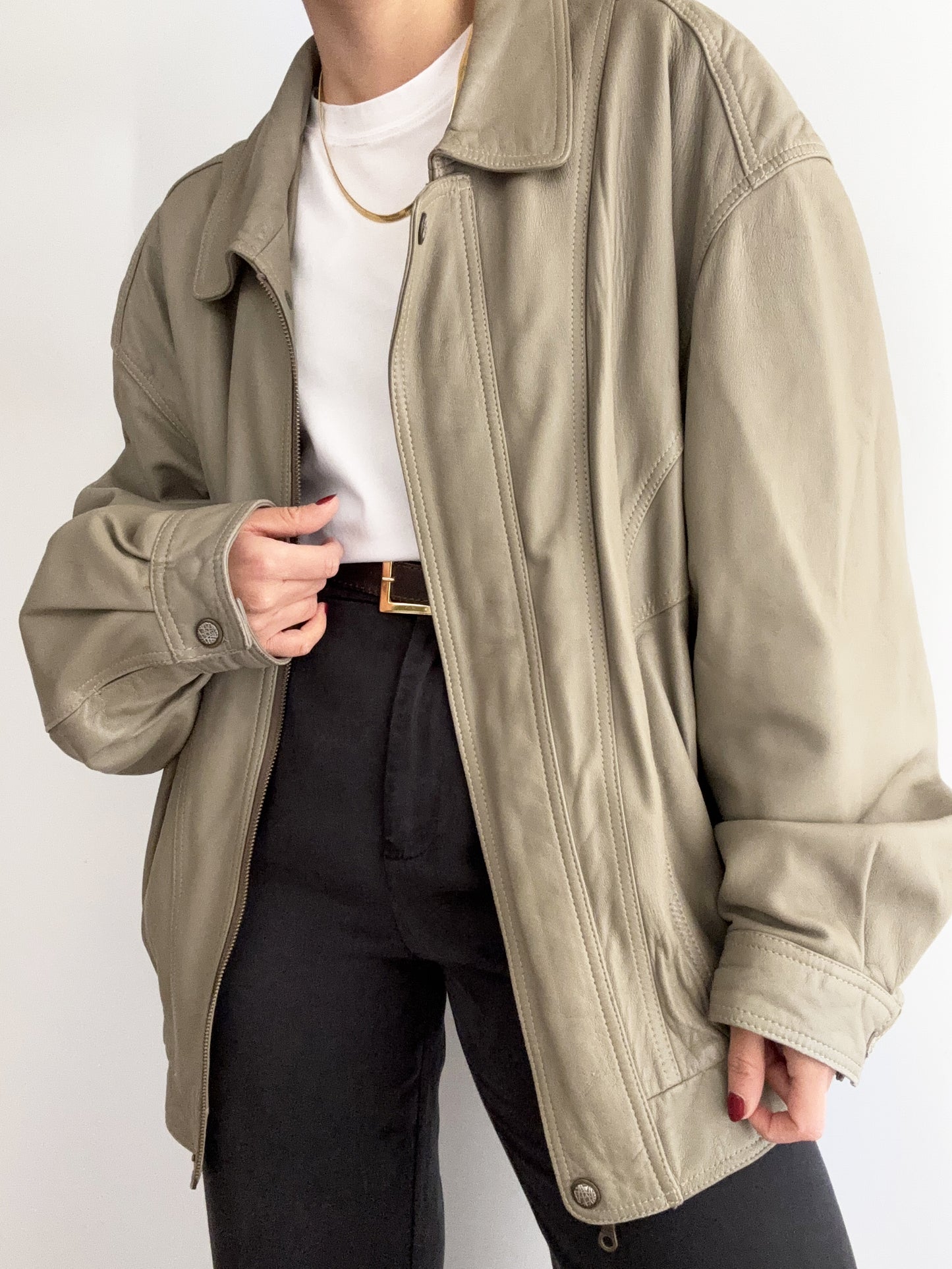 .Vintage Real Leather soft beige bomber