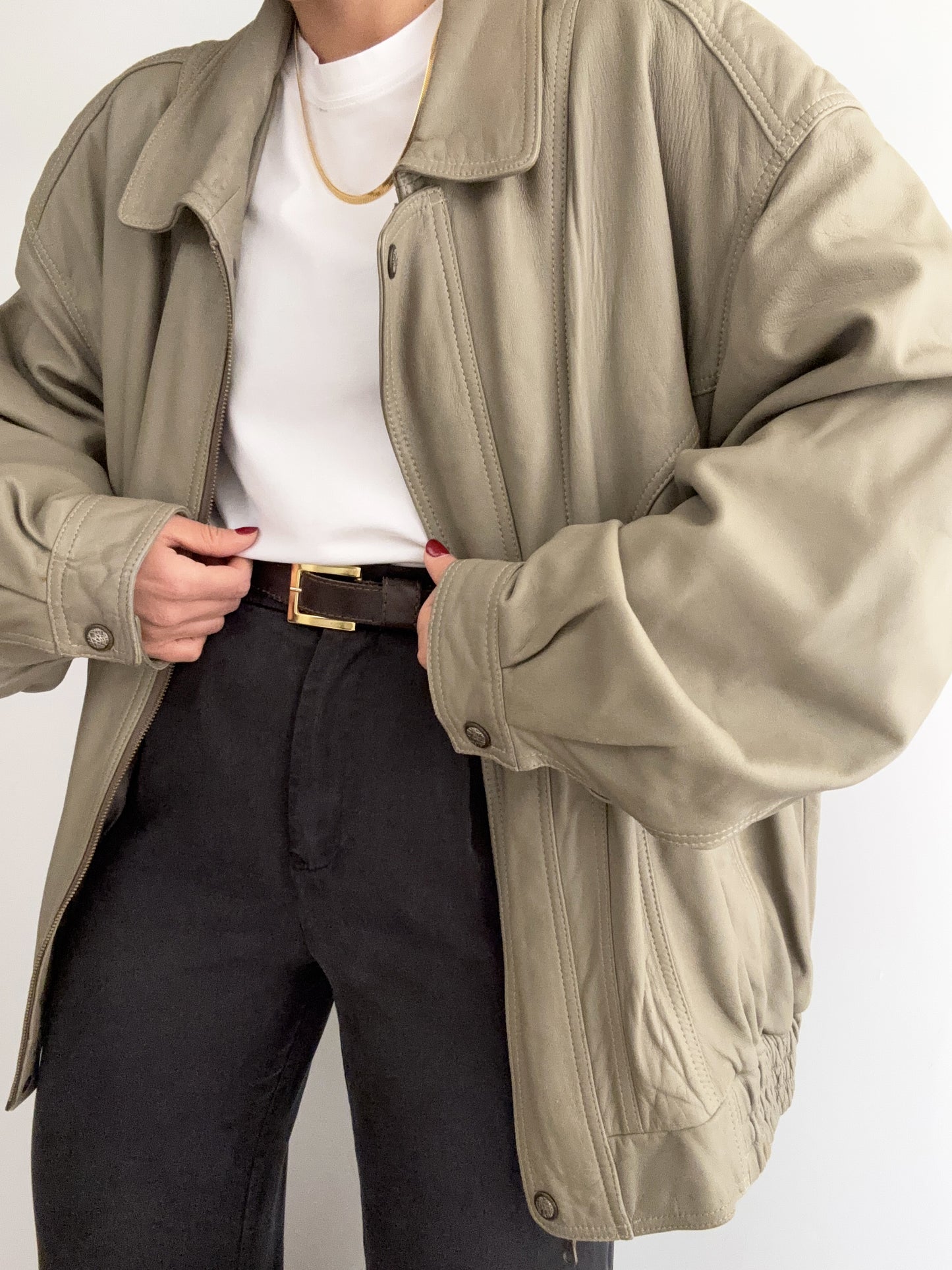 .Vintage Real Leather soft beige bomber