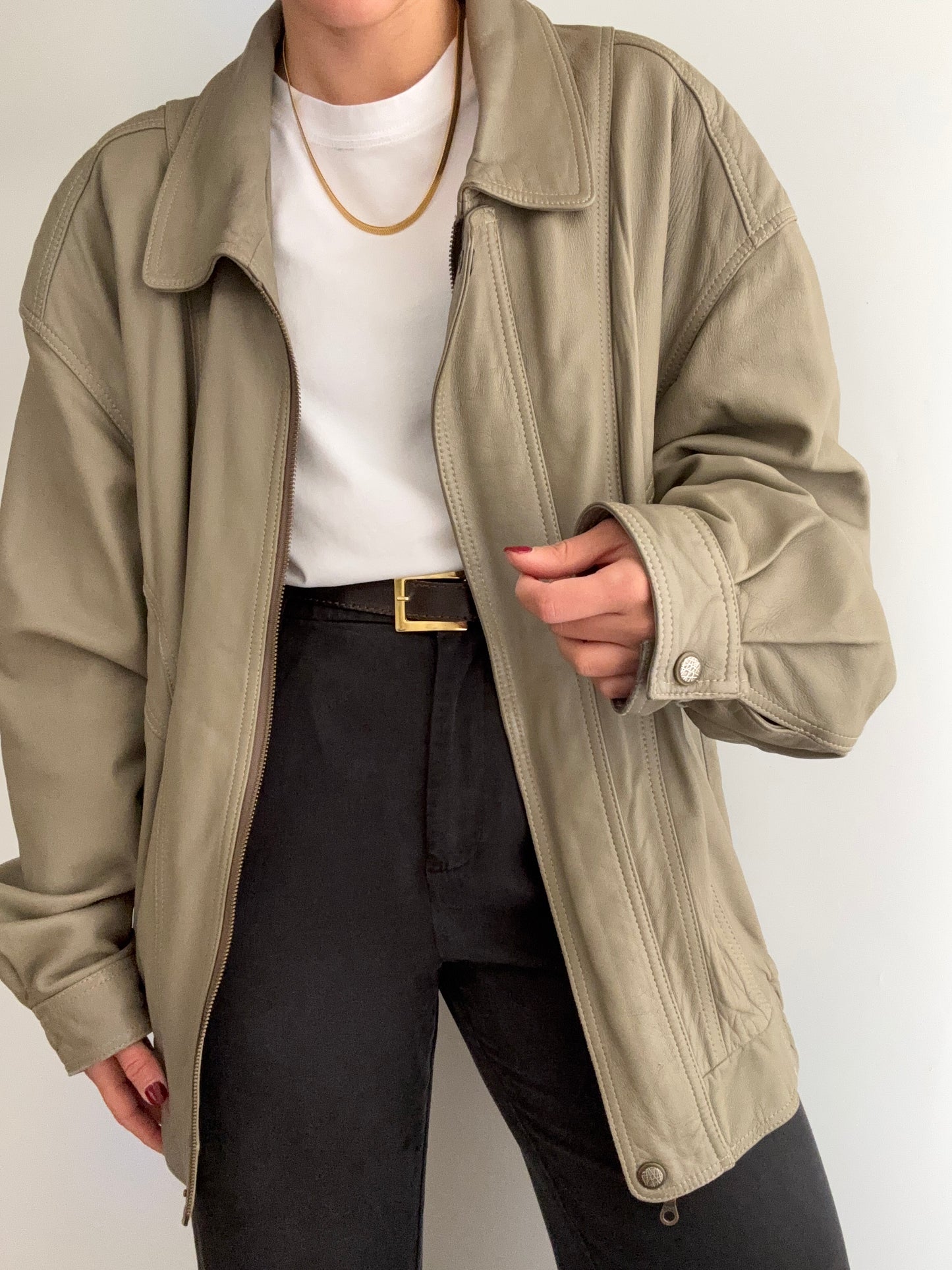 .Vintage Real Leather soft beige bomber