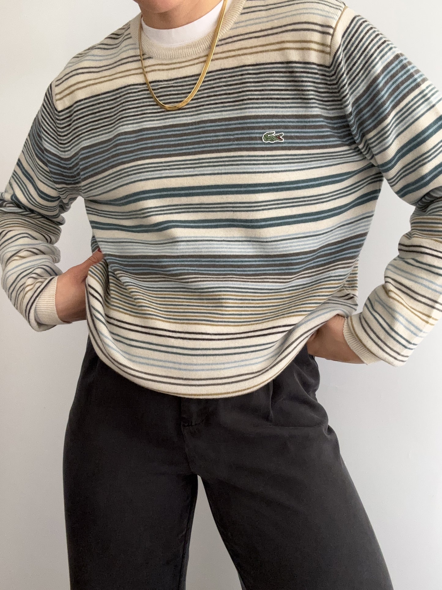 .Lacoste stripes 100% virgin wool pull