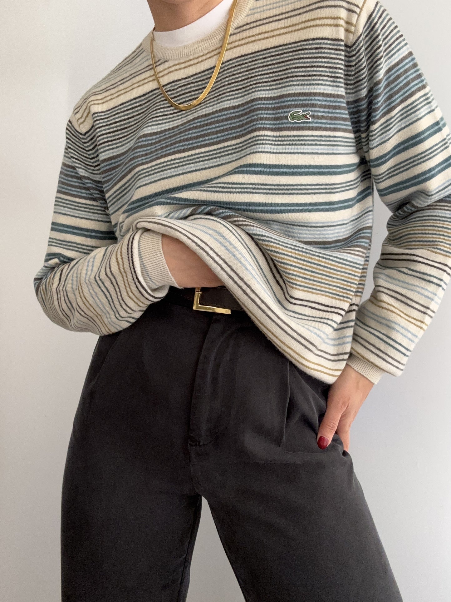 .Lacoste stripes 100% virgin wool pull