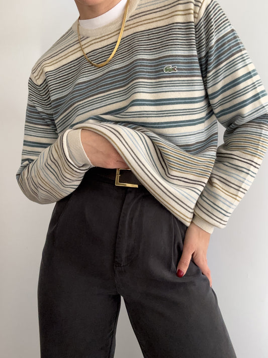 .Lacoste stripes 100% virgin wool pull
