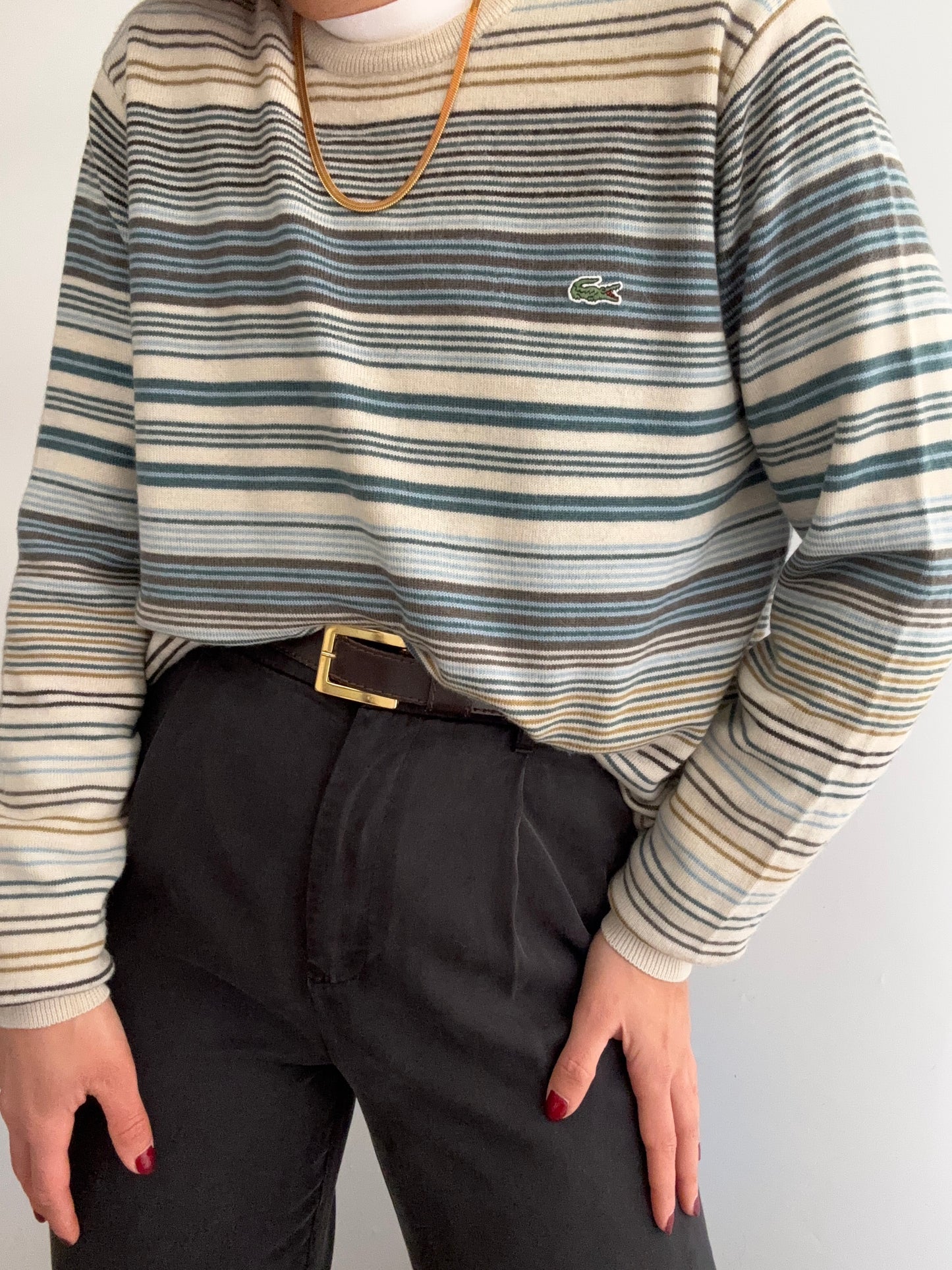 .Lacoste stripes 100% virgin wool pull