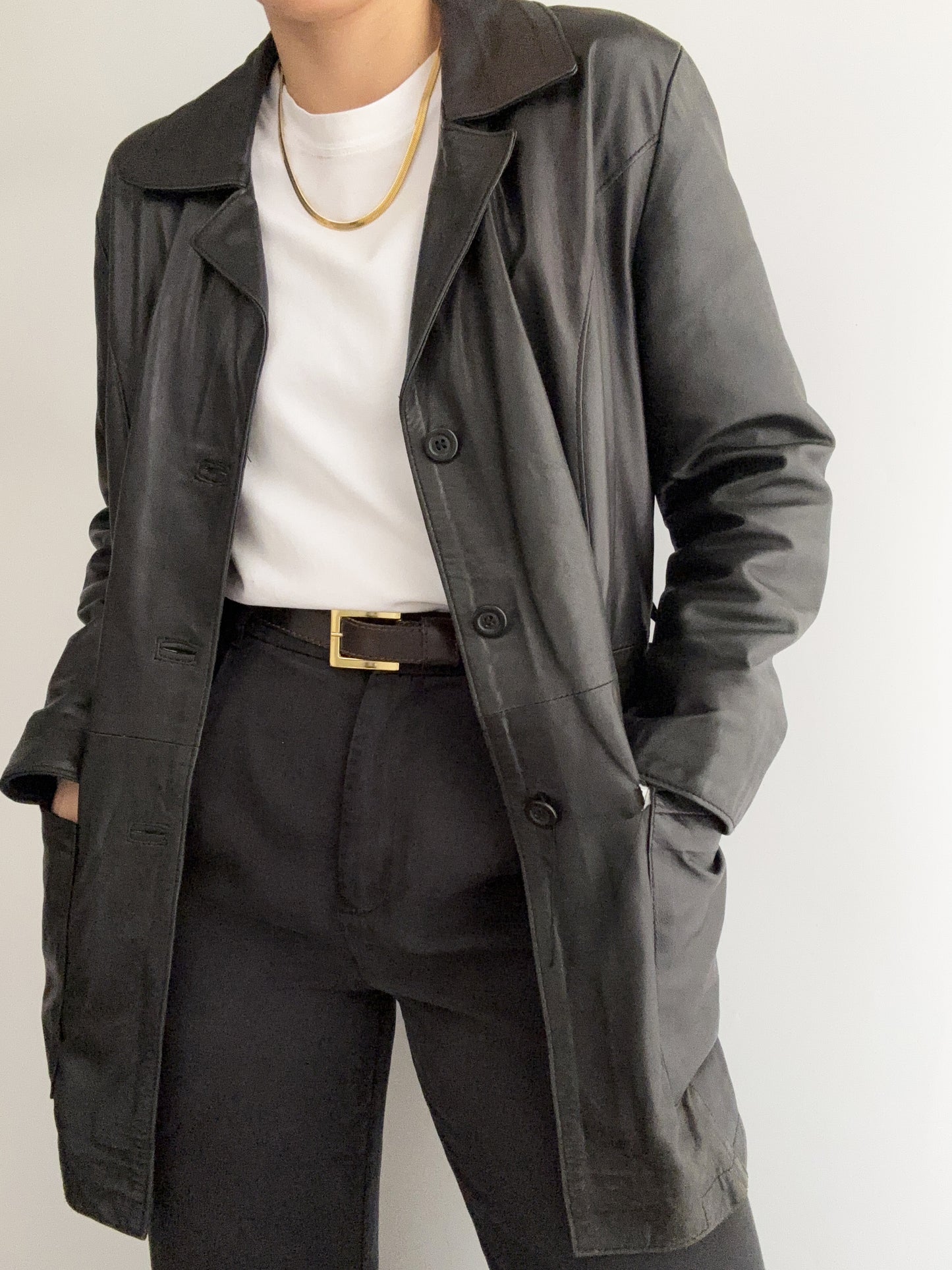 .Vintage soft leather black belt jacket