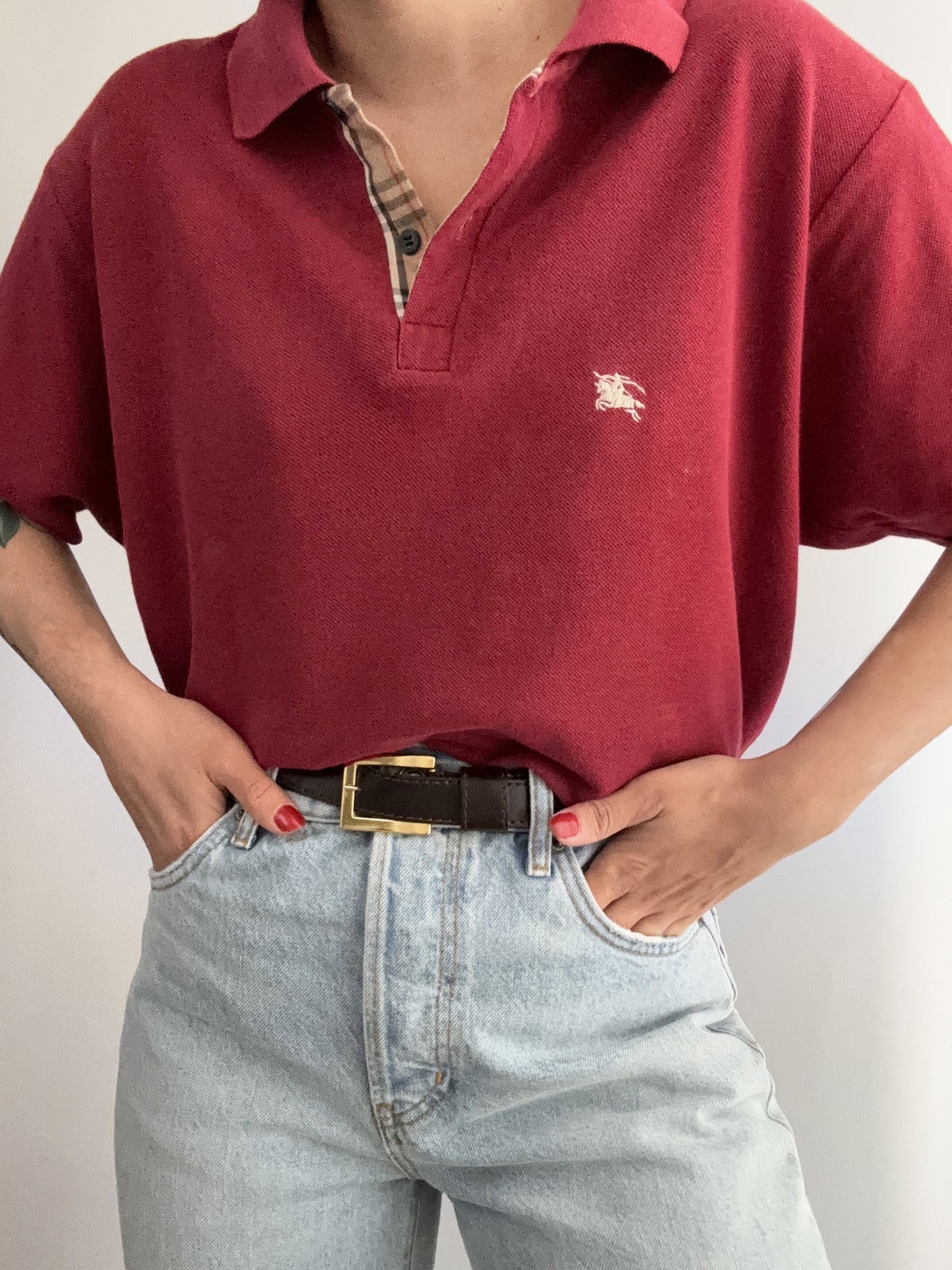 Vintage Vinaccio Burberry polo tartan profile