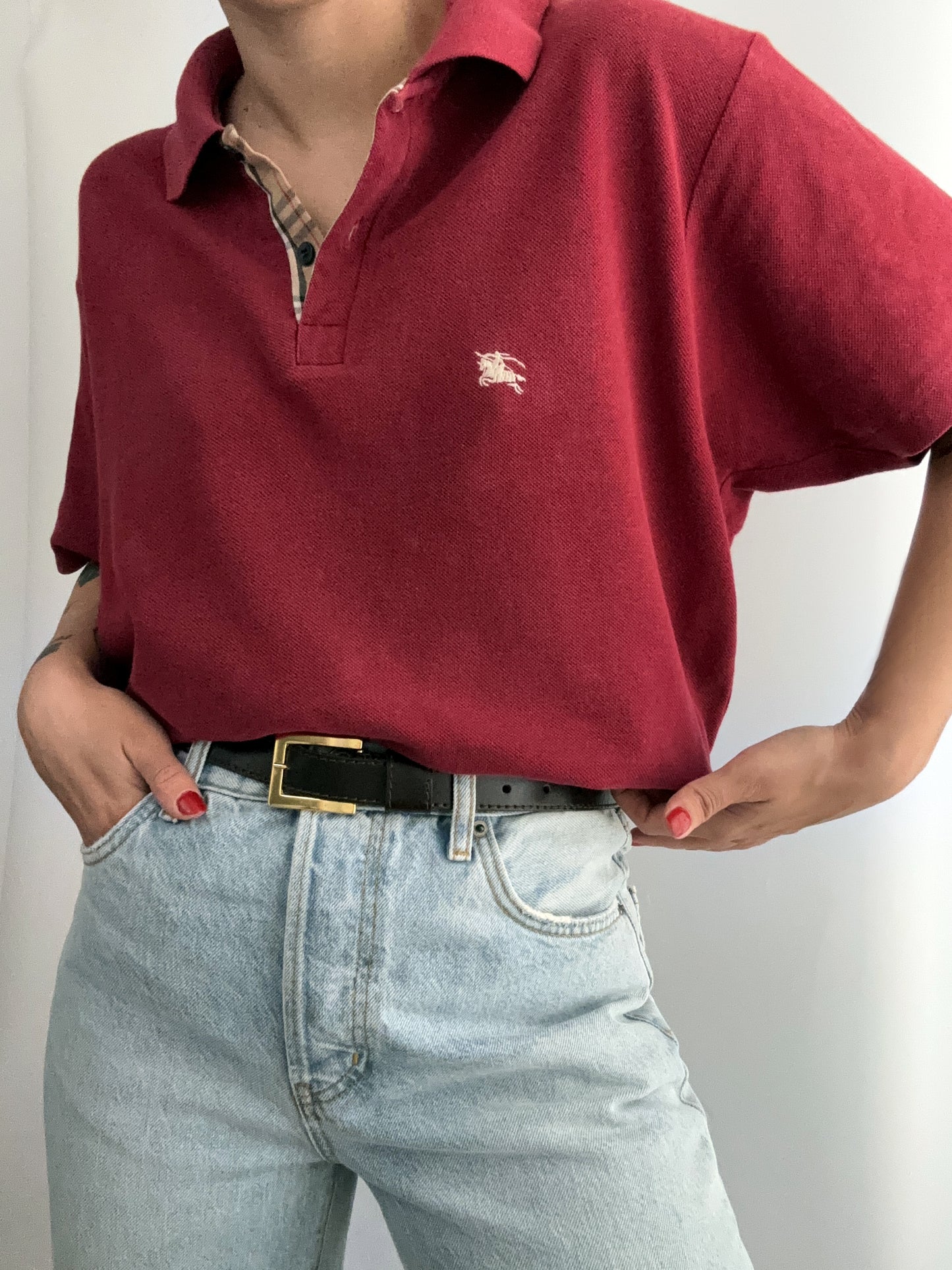 Vintage Vinaccio Burberry polo tartan profile