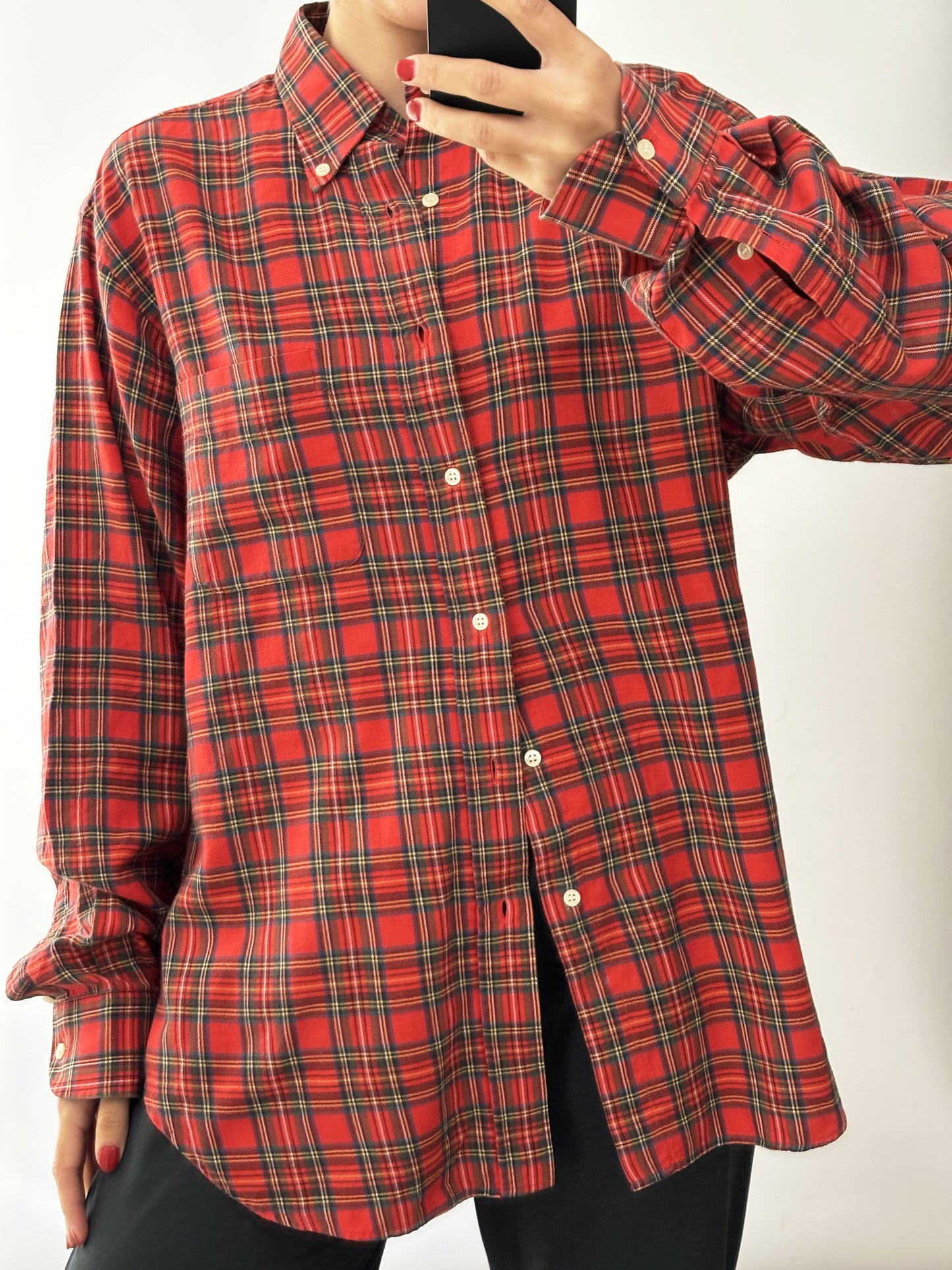 Vintage red tartan Burberry flare cottone shirt