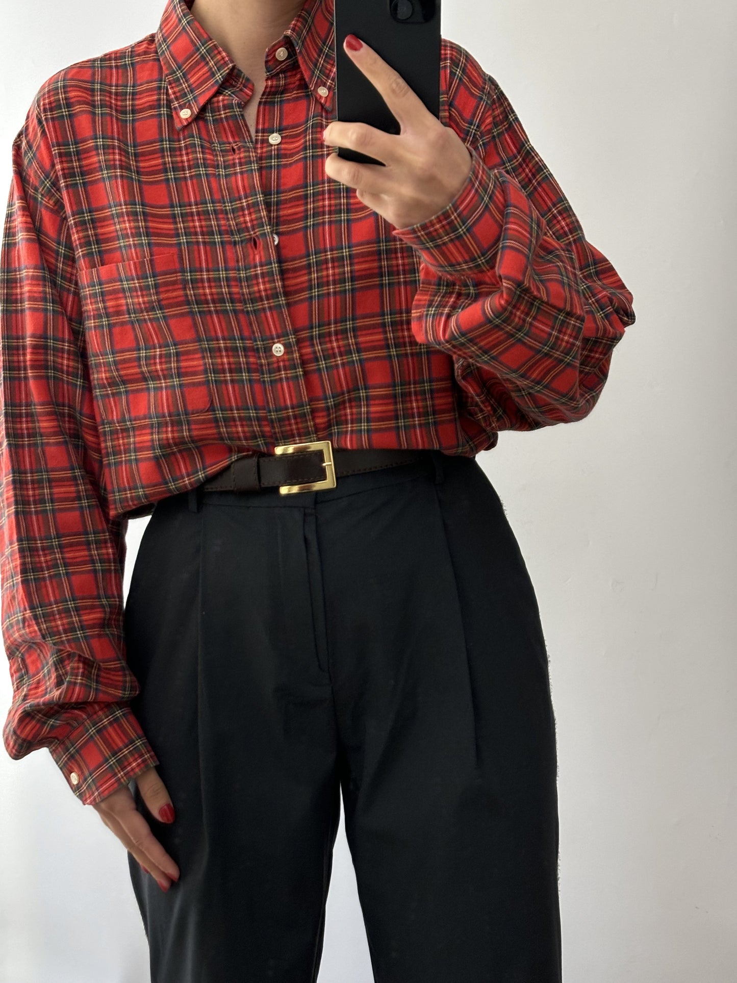 Vintage red tartan Burberry flare cottone shirt
