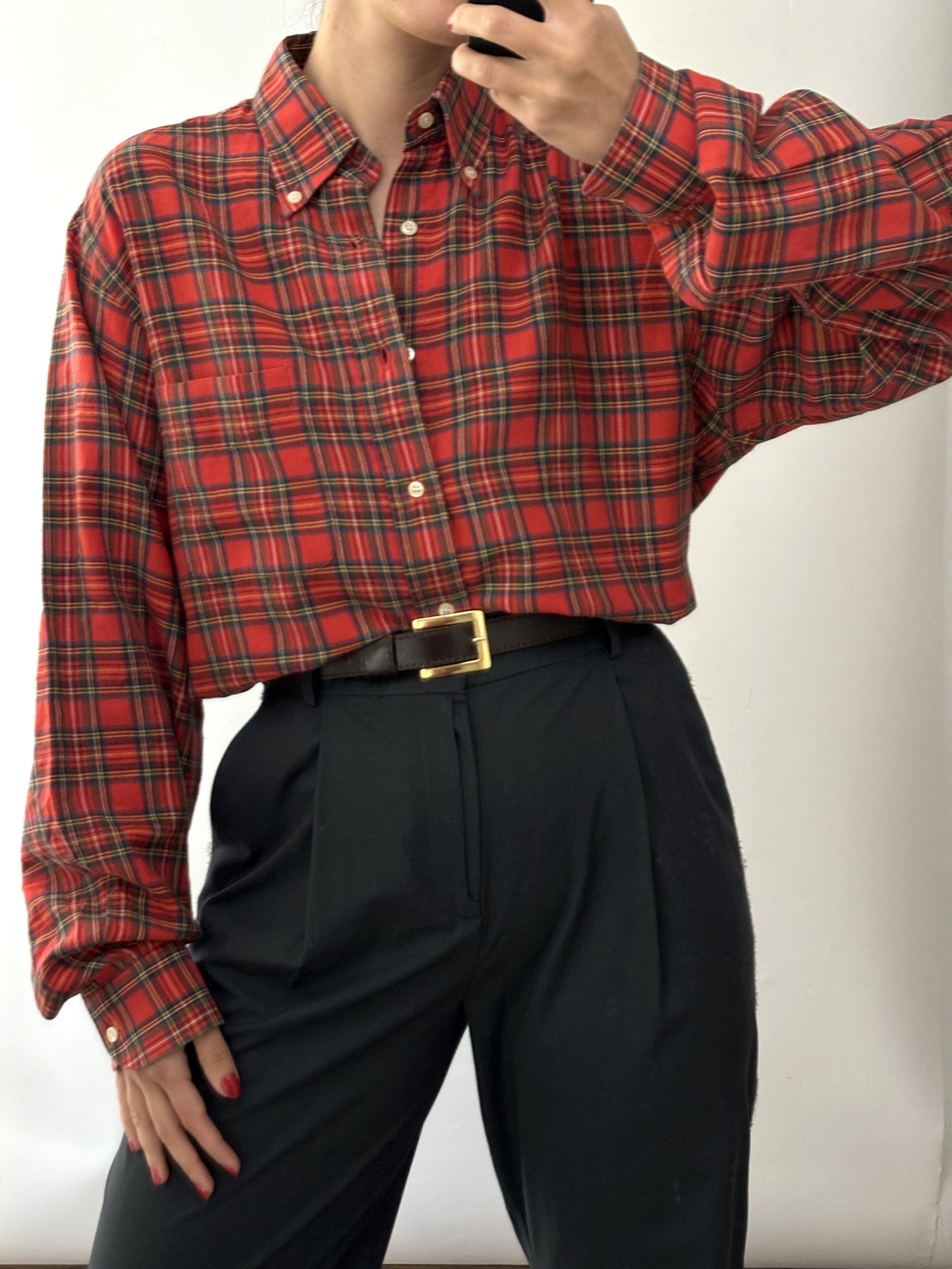 Vintage red tartan Burberry flare cottone shirt