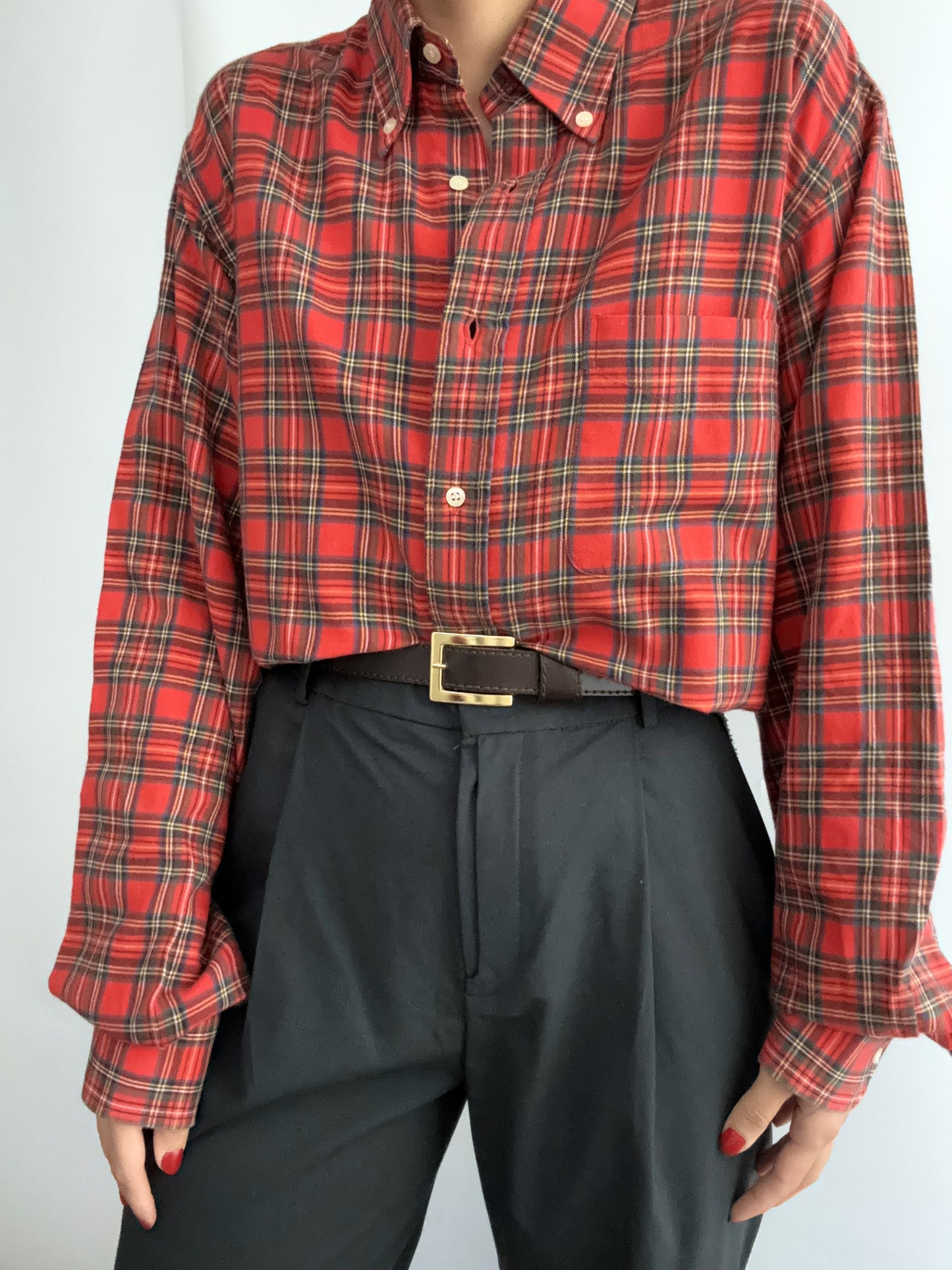 Vintage red tartan Burberry flare cottone shirt