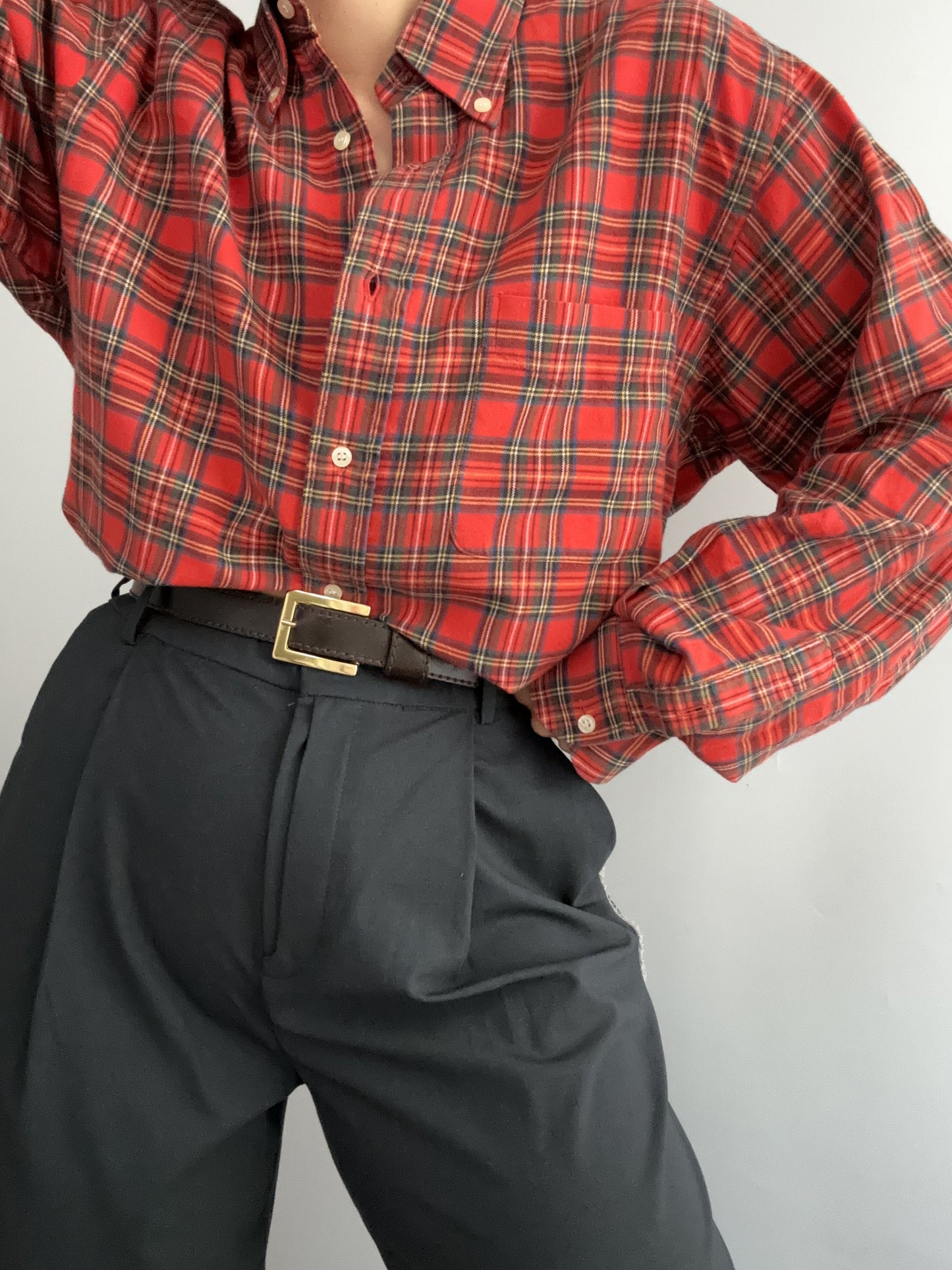 Vintage red tartan Burberry flare cottone shirt