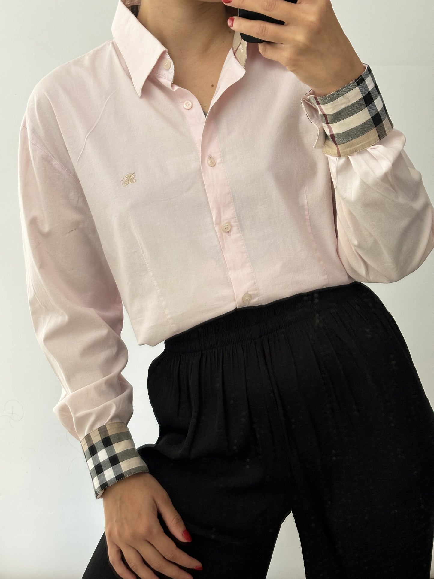 Soft pink burberry tartan profile shirt