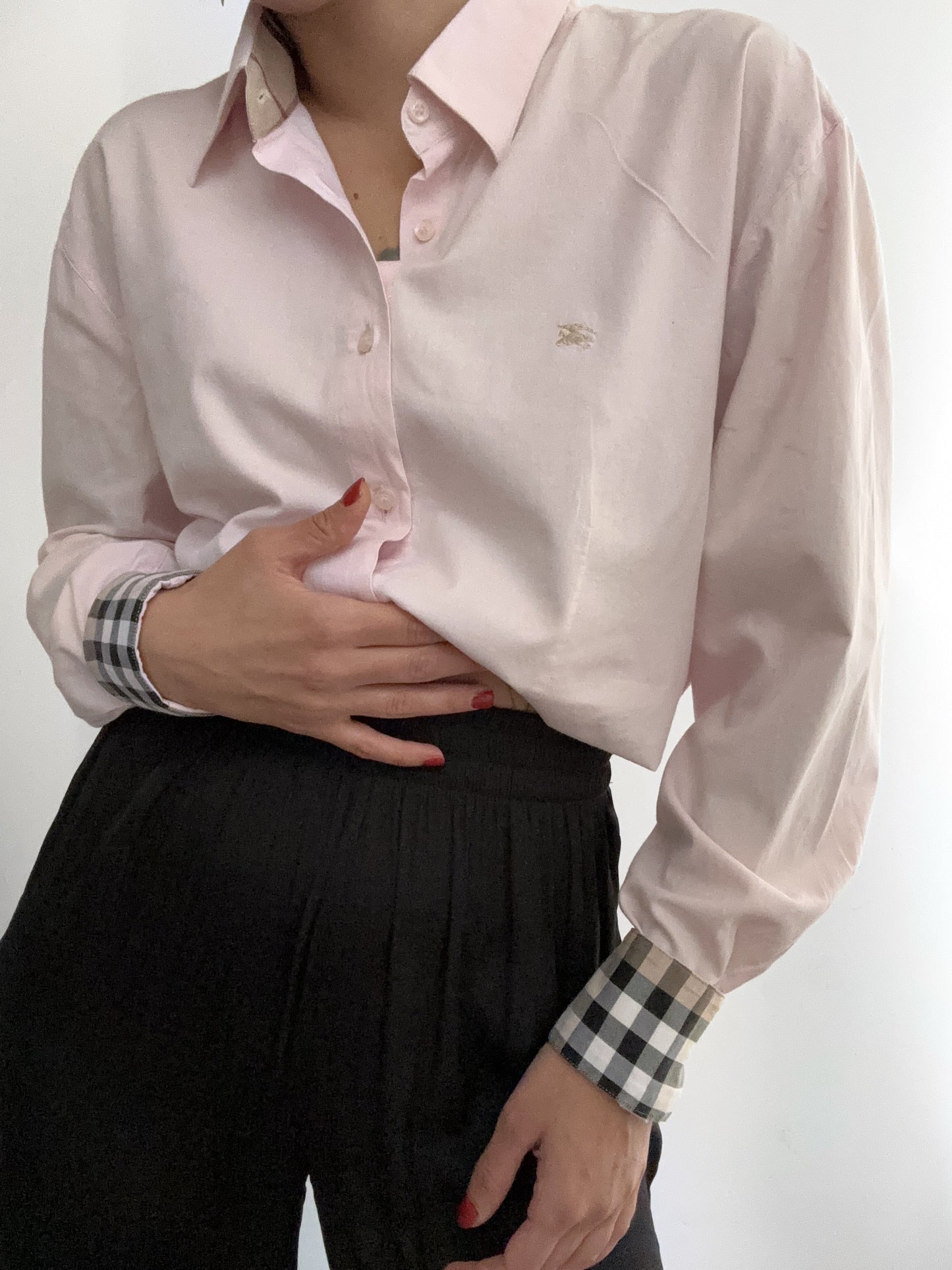 Soft pink burberry tartan profile shirt