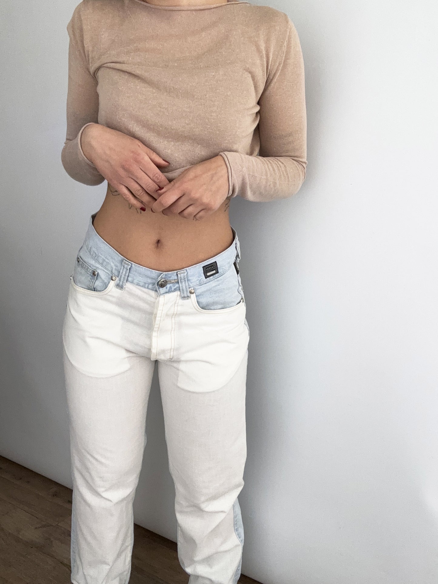 Versace soft blue & white vintage medusa denim