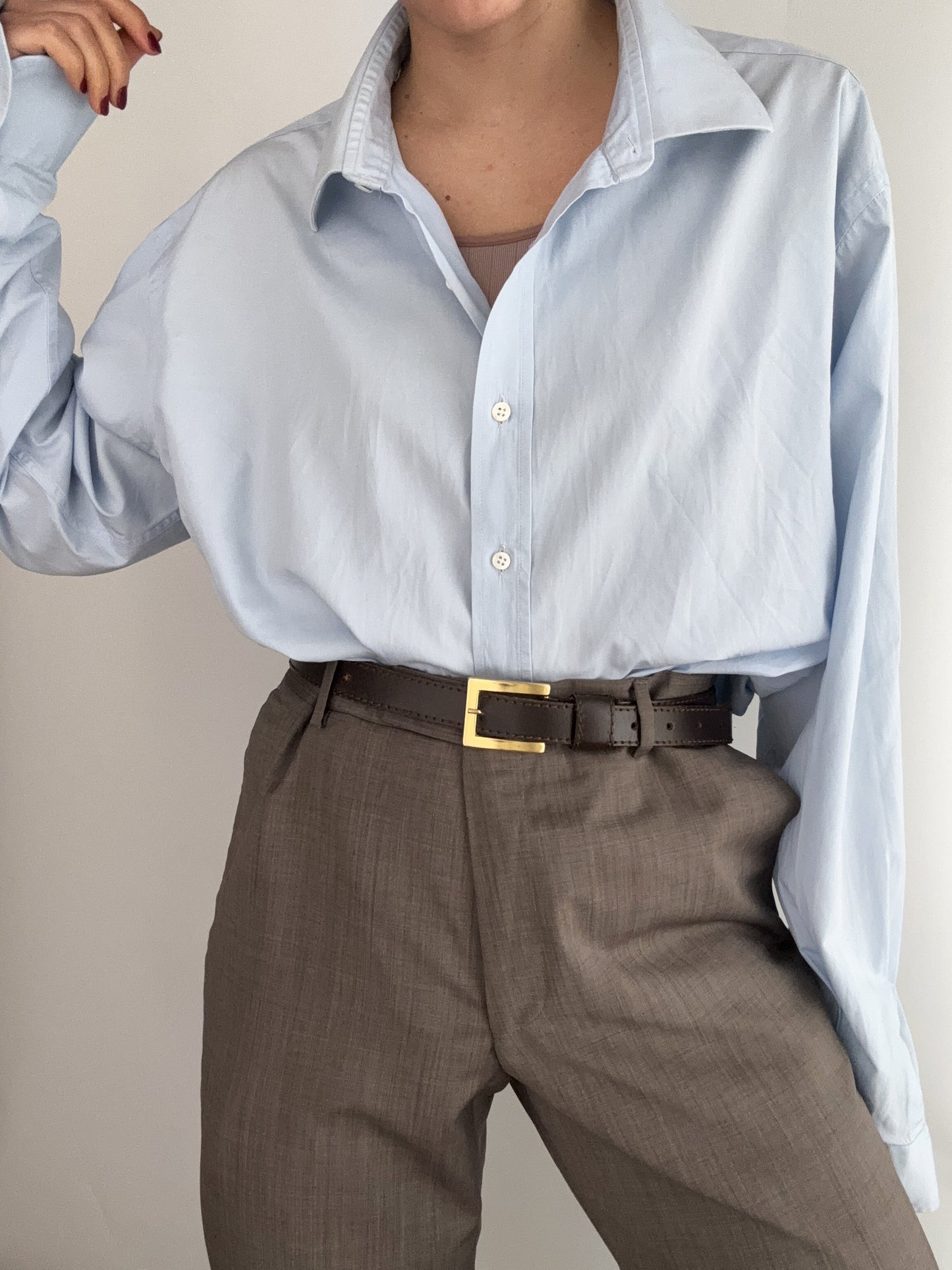 .Yves Saint Laurent vintage soft blue logo shirt