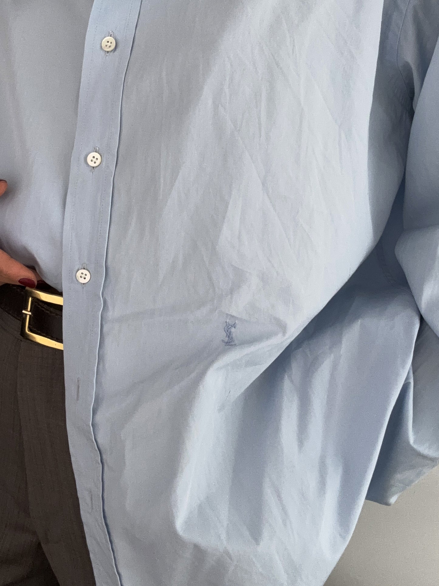 .Yves Saint Laurent vintage soft blue logo shirt