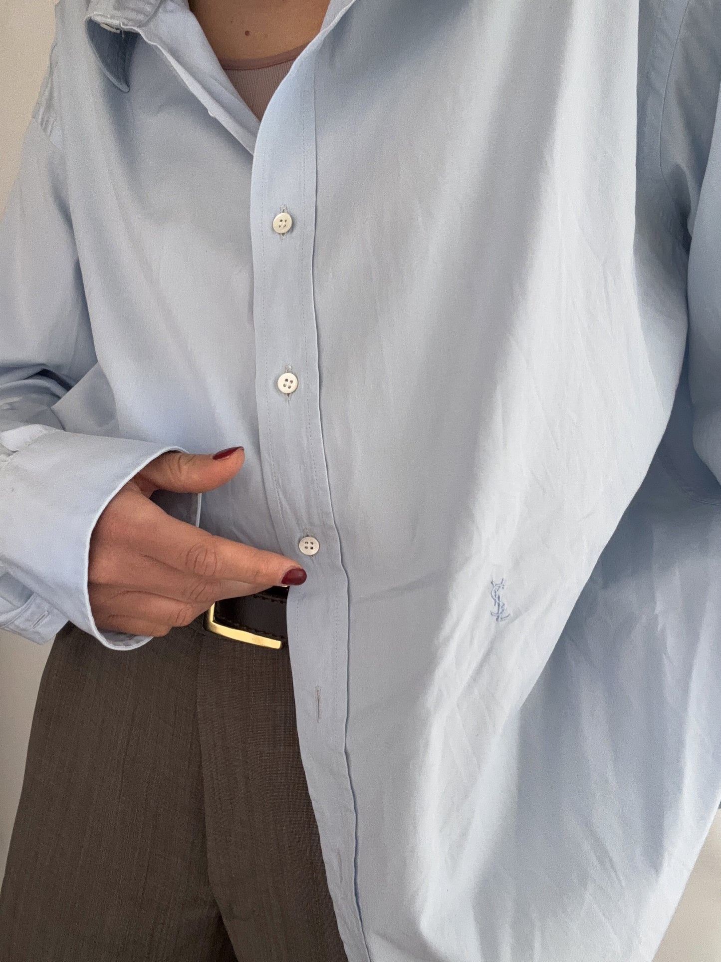 .Yves Saint Laurent vintage soft blue logo shirt