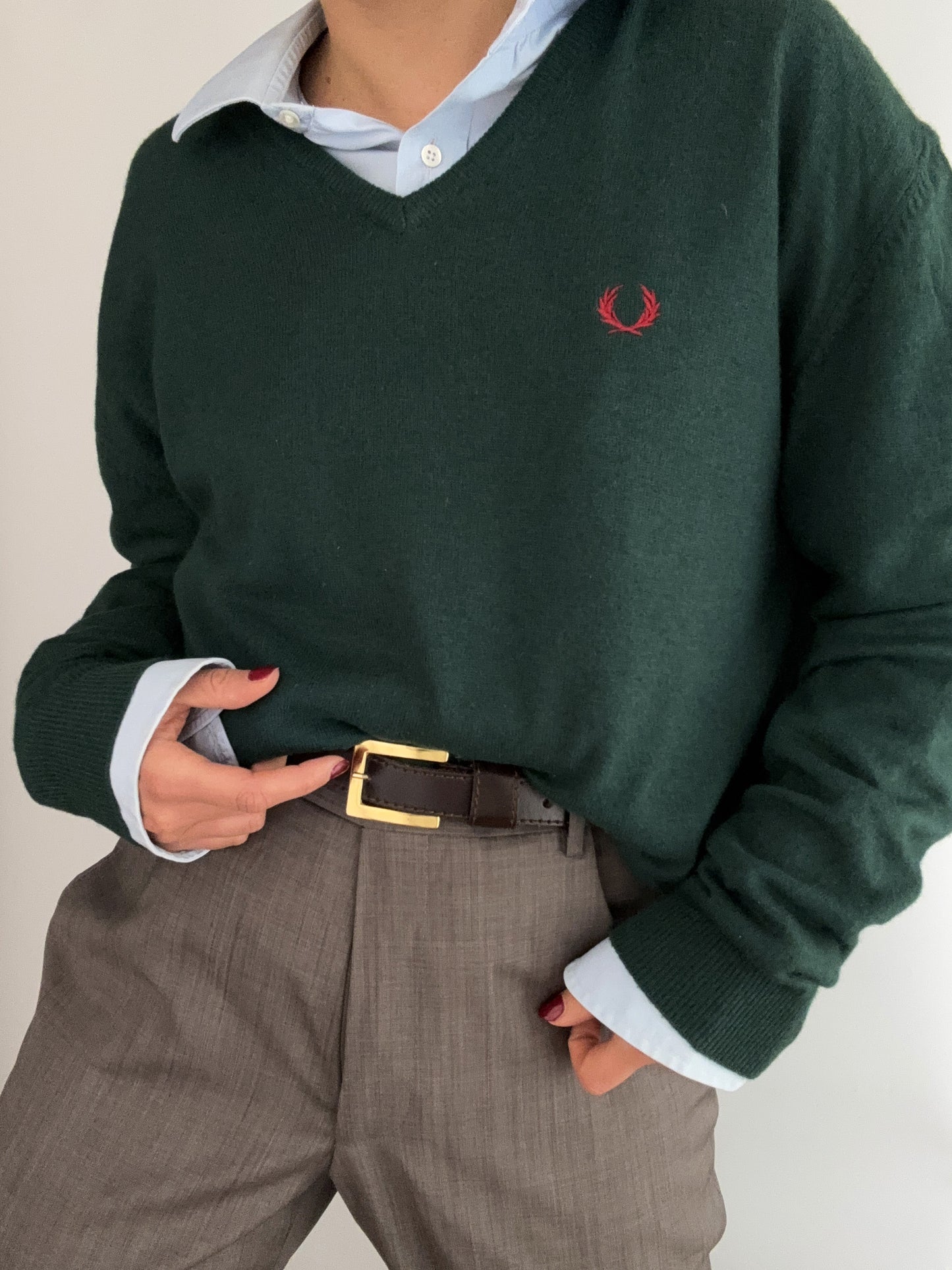 100% Wool Fred Perry green bosco pull
