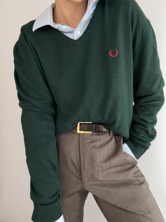 100% Wool Fred Perry green bosco pull