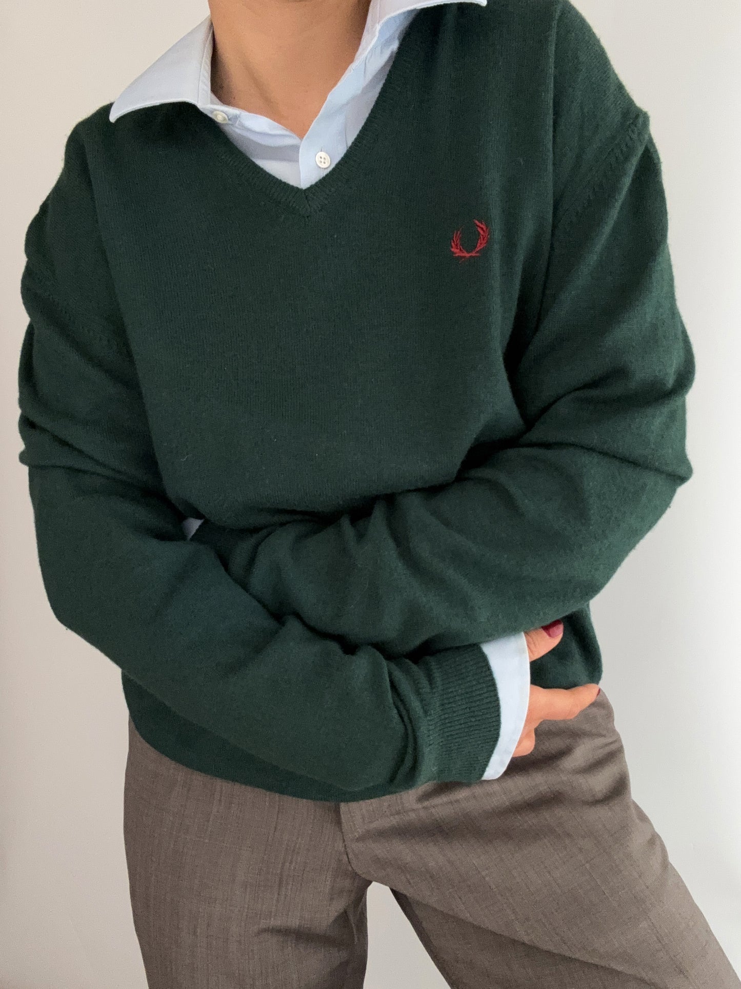 100% Wool Fred Perry green bosco pull