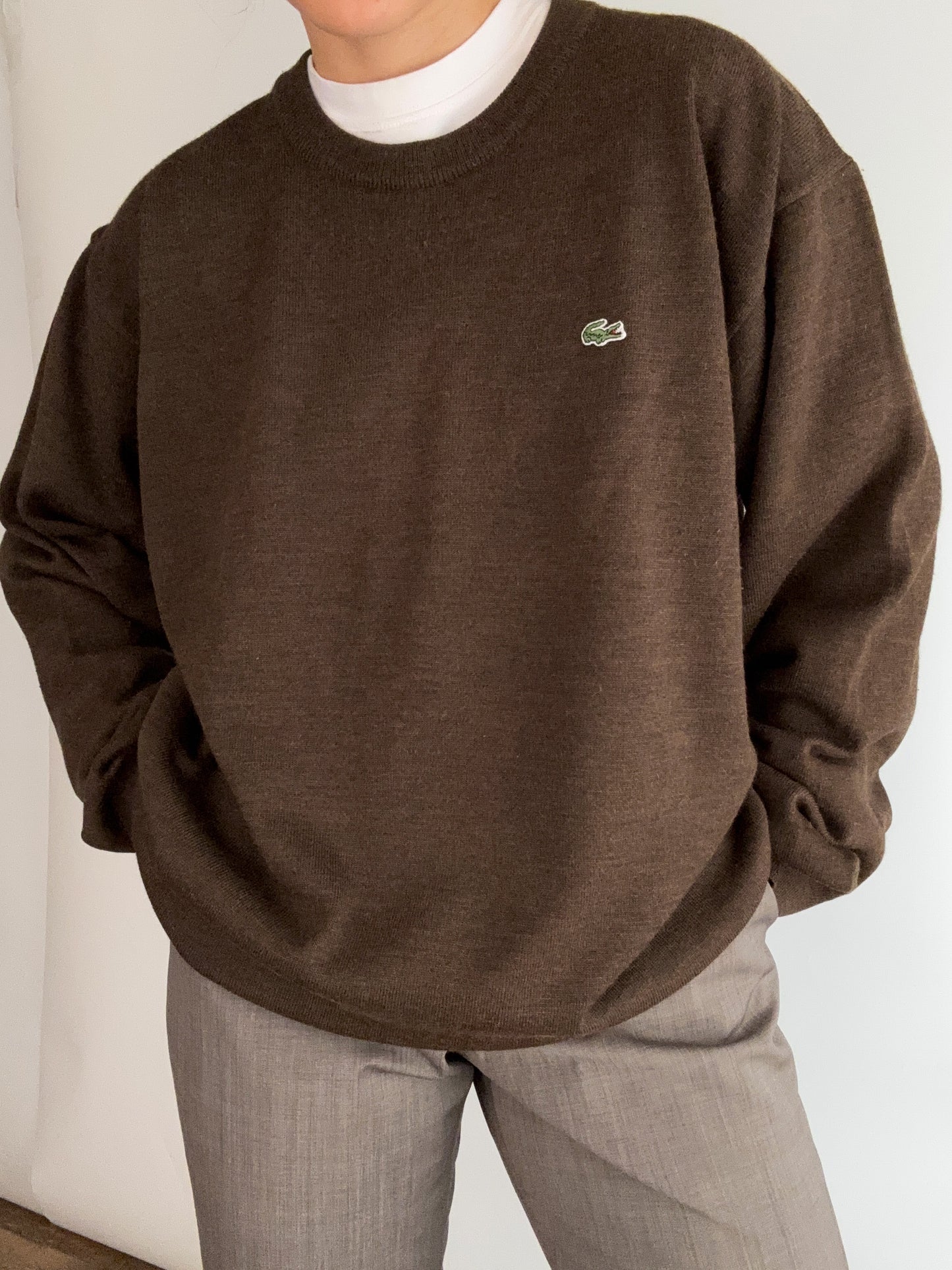 Lacoste brow 100% wool vintage pull