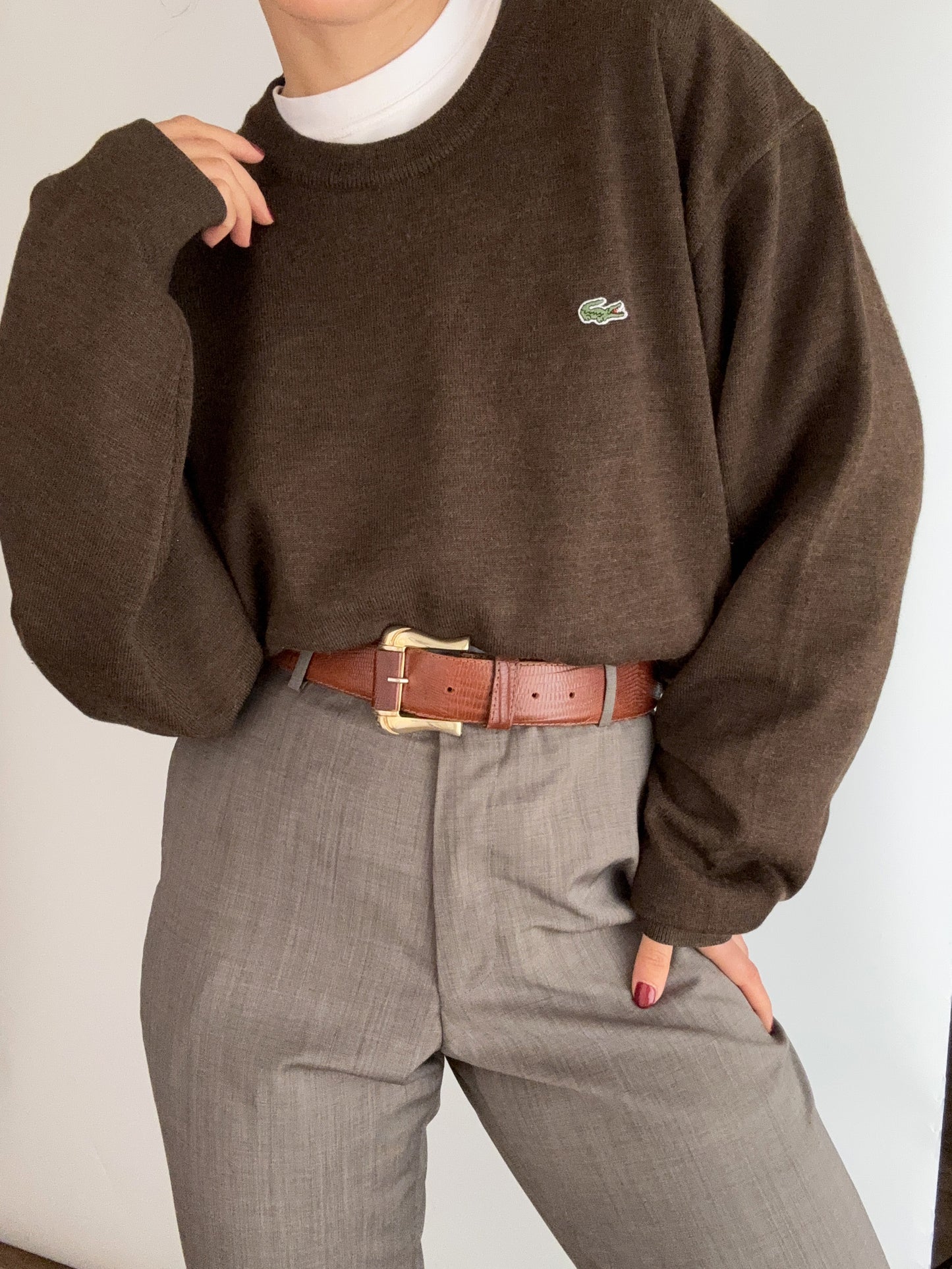 Lacoste brow 100% wool vintage pull