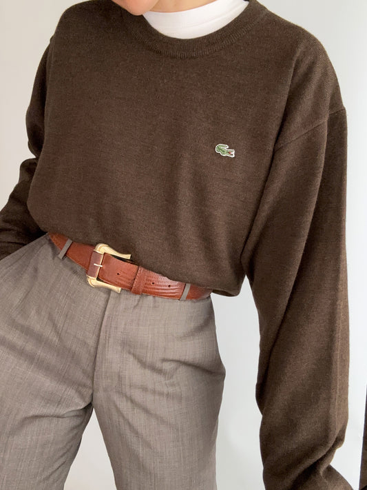 Lacoste brow 100% wool vintage pull