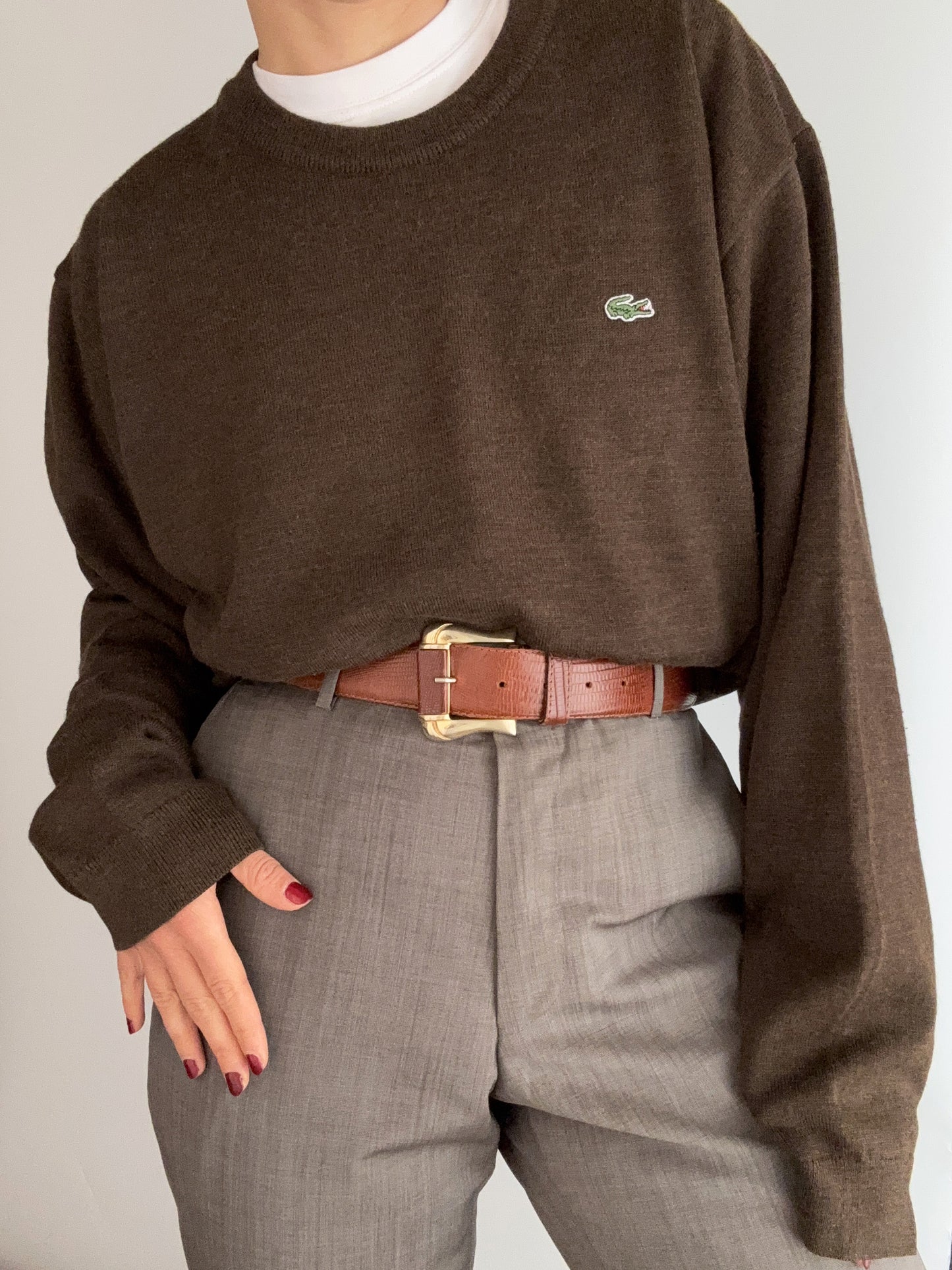 Lacoste brow 100% wool vintage pull