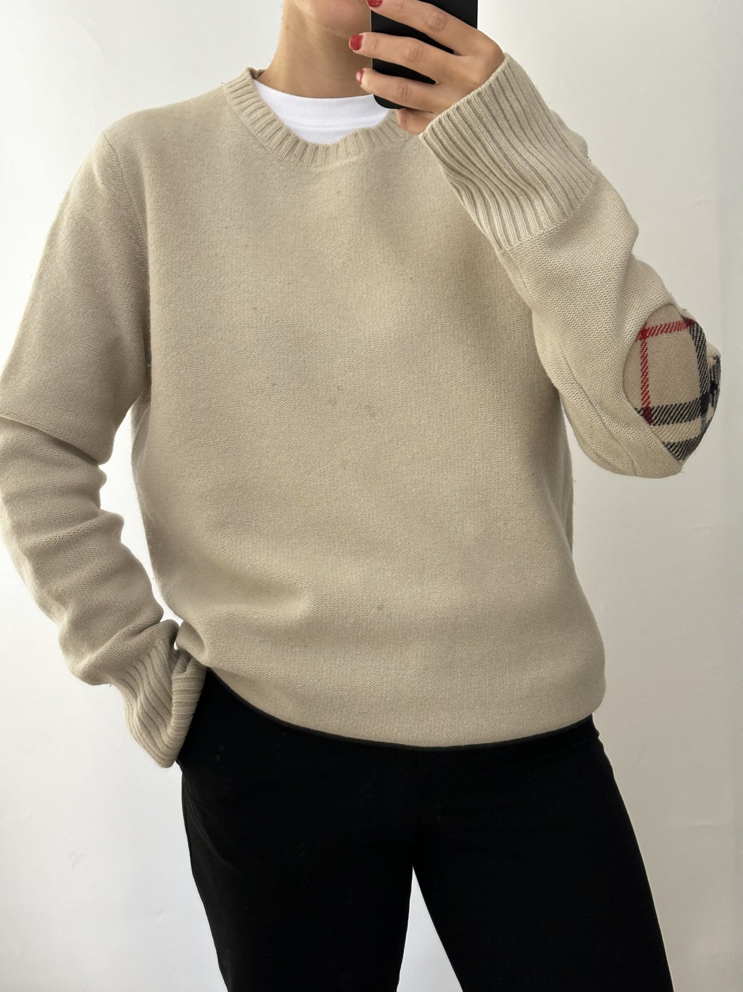 Burberry 100% wool beige vintage pull tartan petch