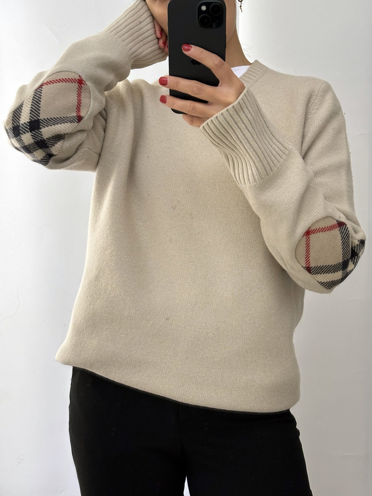 Burberry 100% wool beige vintage pull tartan petch