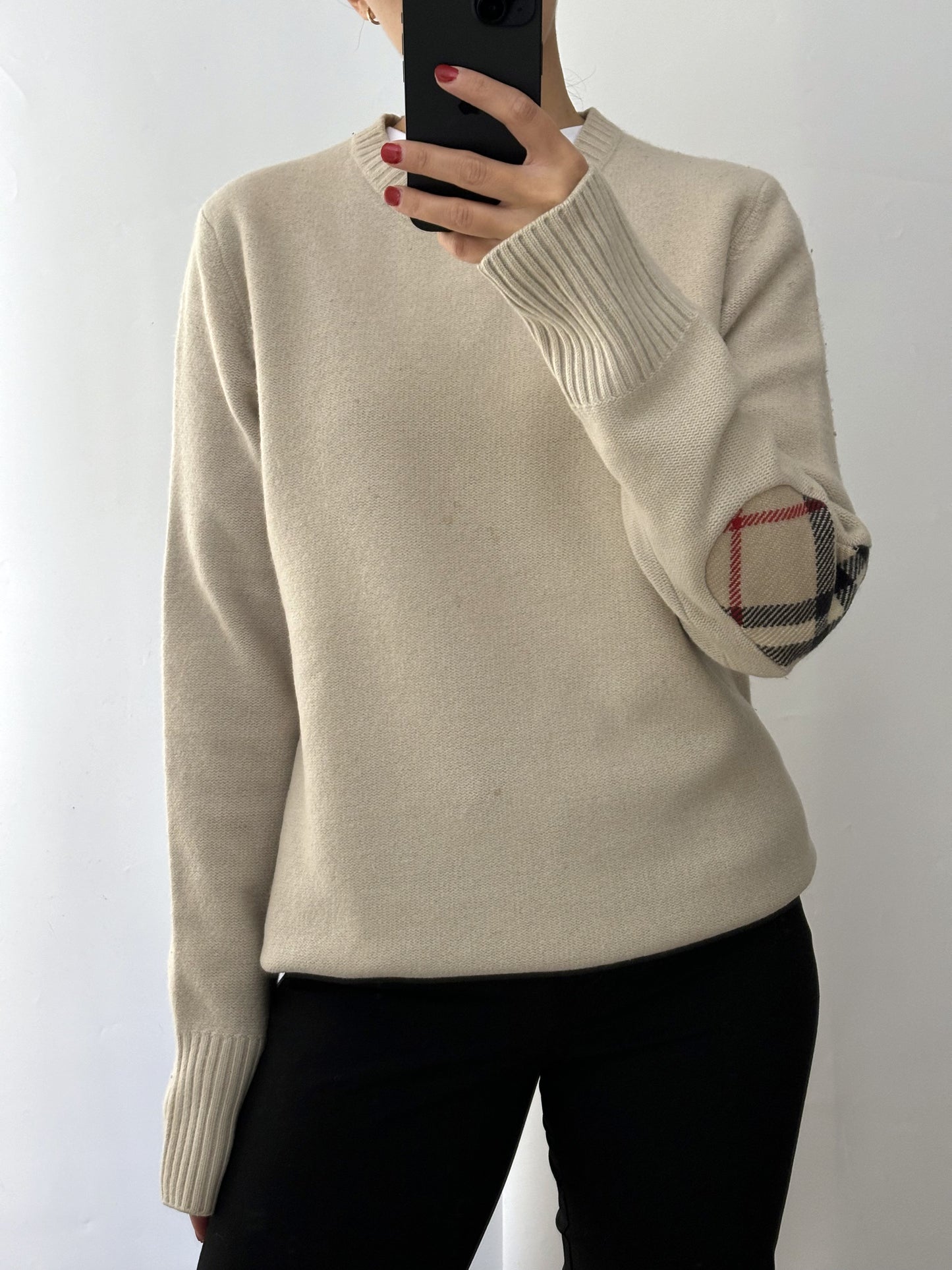 Burberry 100% wool beige vintage pull tartan petch