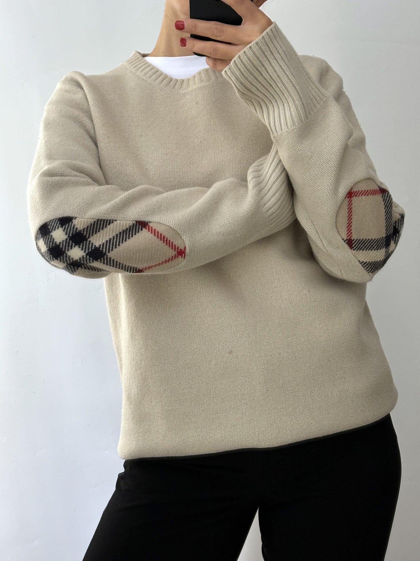 Burberry 100% wool beige vintage pull tartan petch