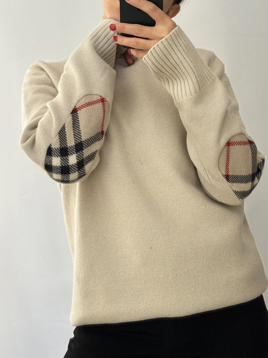Burberry 100% wool beige vintage pull tartan petch