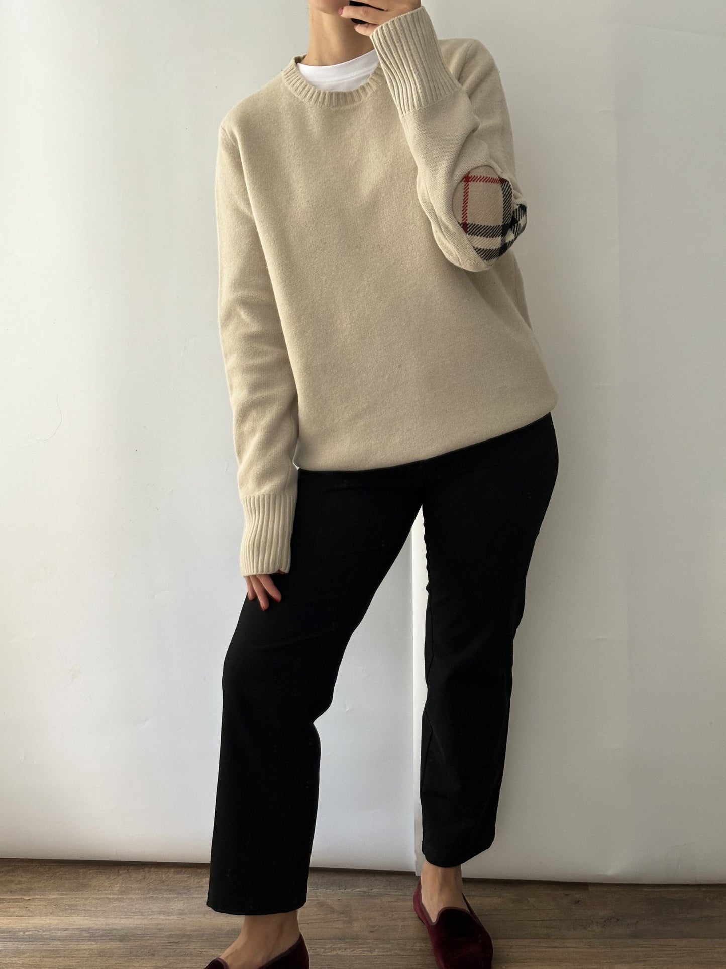 Burberry 100% wool beige vintage pull tartan petch