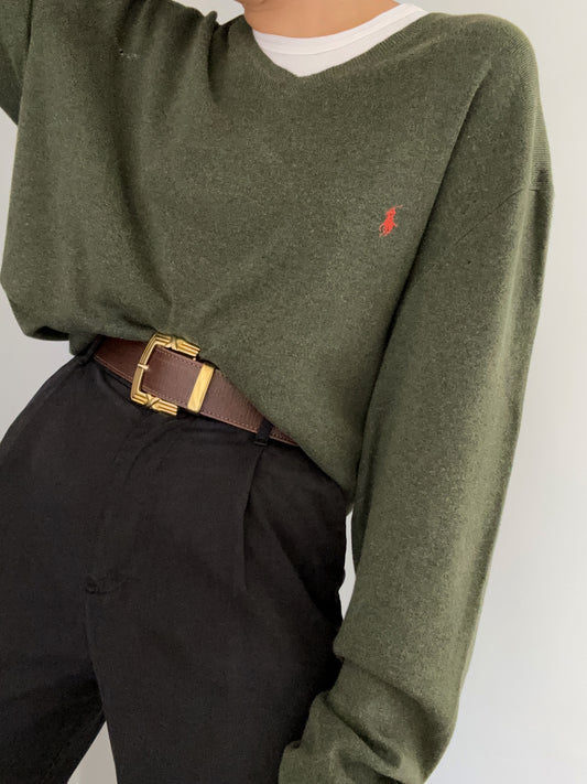 Ralph Lauren military green pull in fine cotton