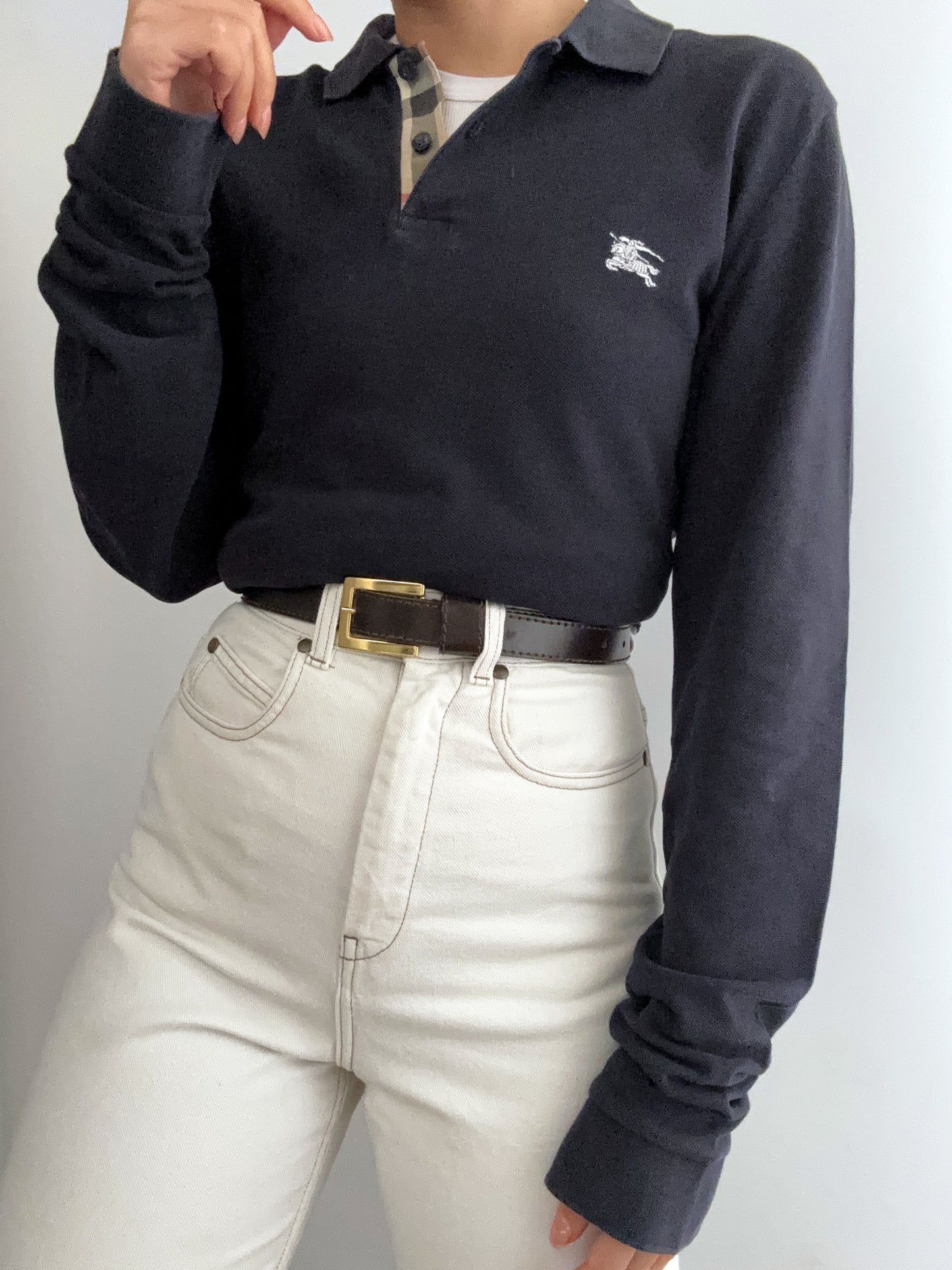 Burberry white embroidery logo polo