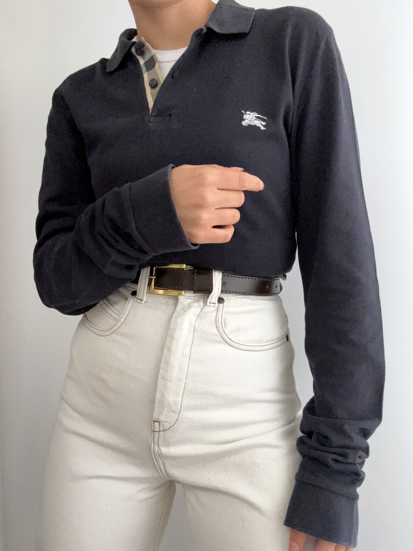 Burberry white embroidery logo polo