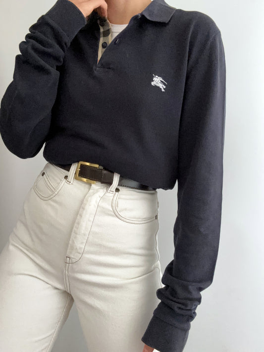 Burberry white embroidery logo polo