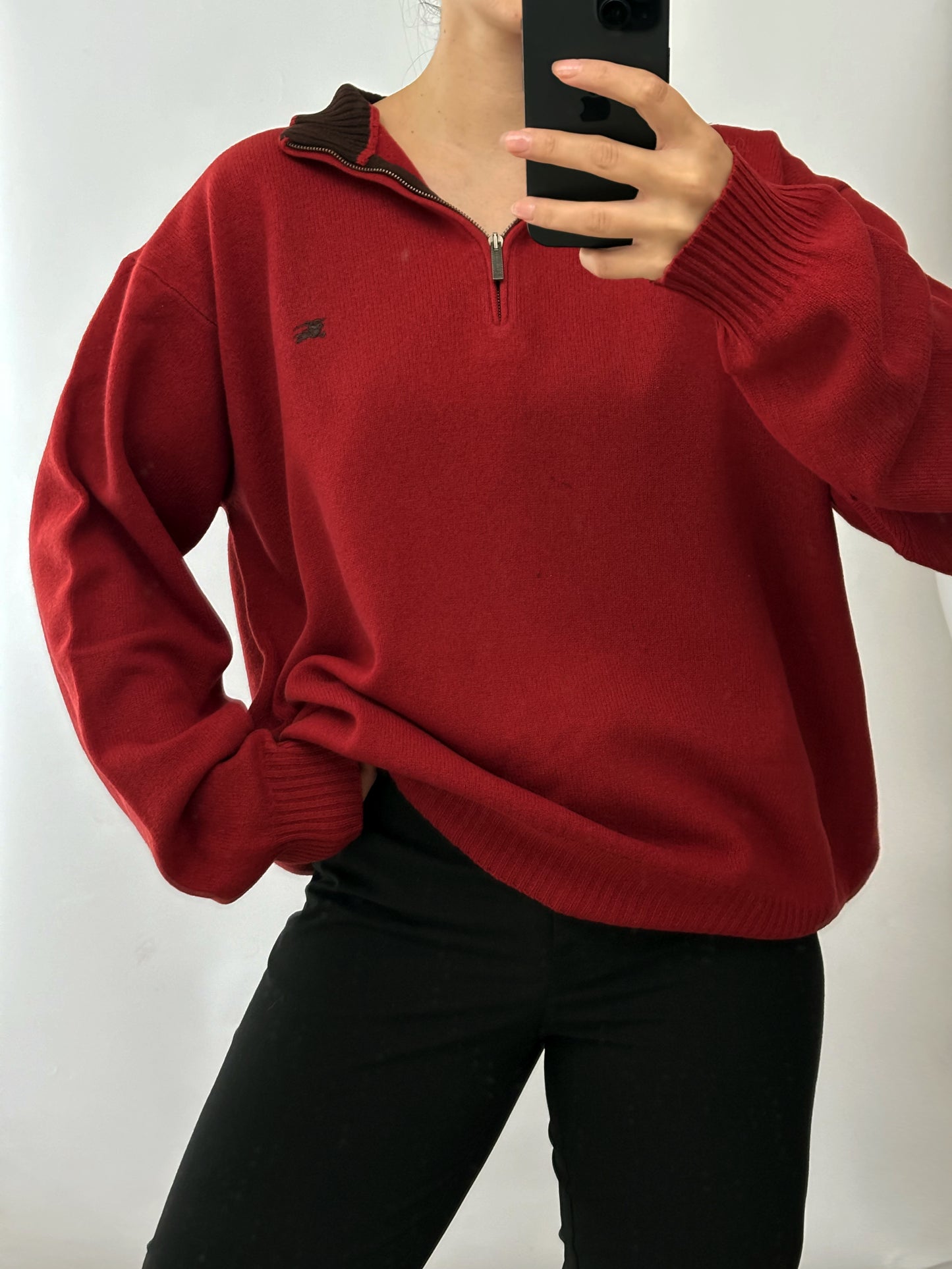 Burberry red vintage zip logo pull