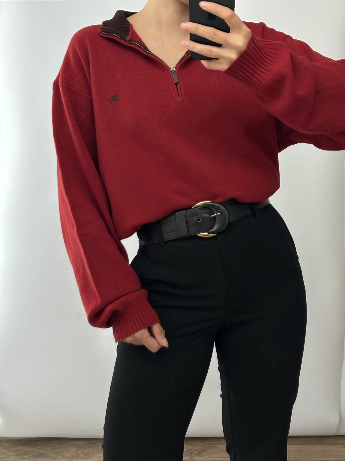 Burberry red vintage zip logo pull