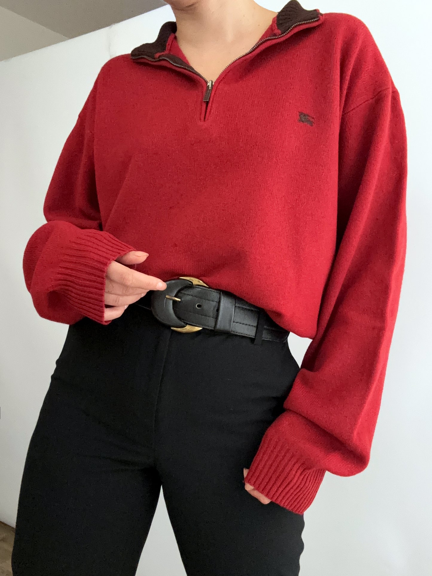 Burberry red vintage zip logo pull