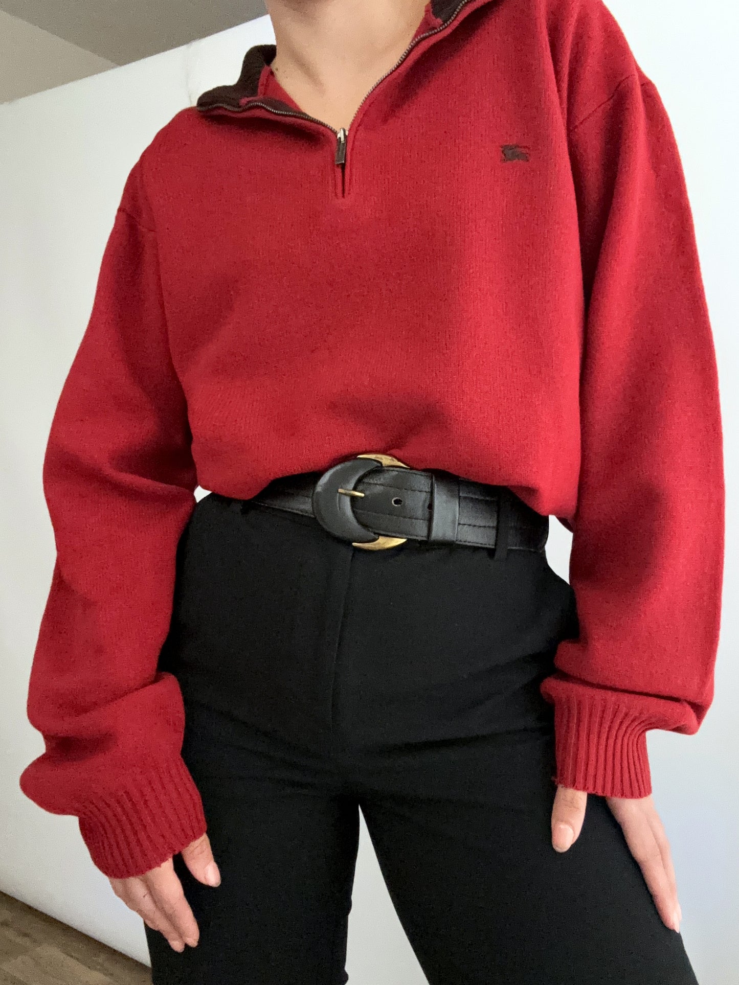 Burberry red vintage zip logo pull