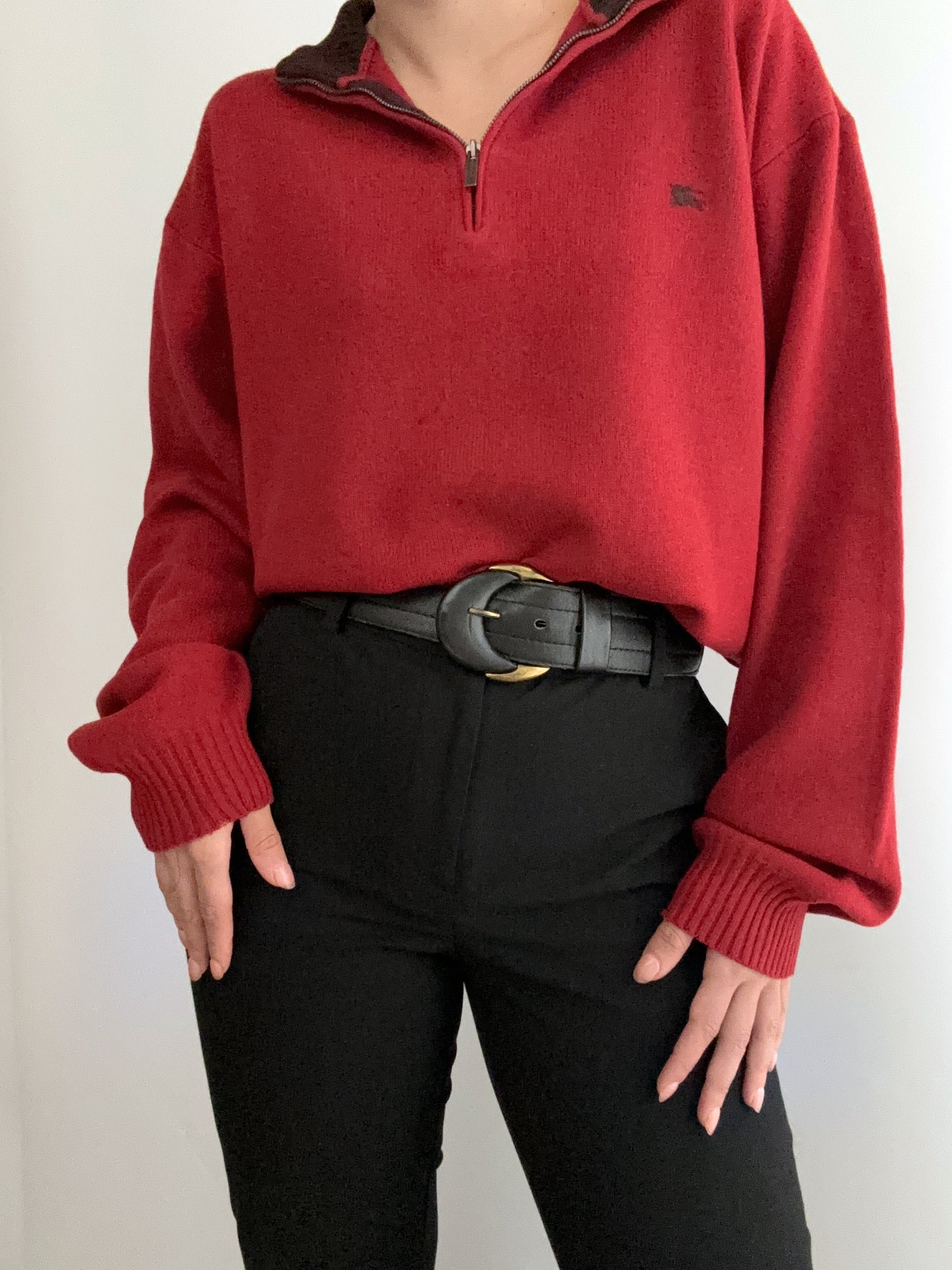 Burberry red vintage zip logo pull